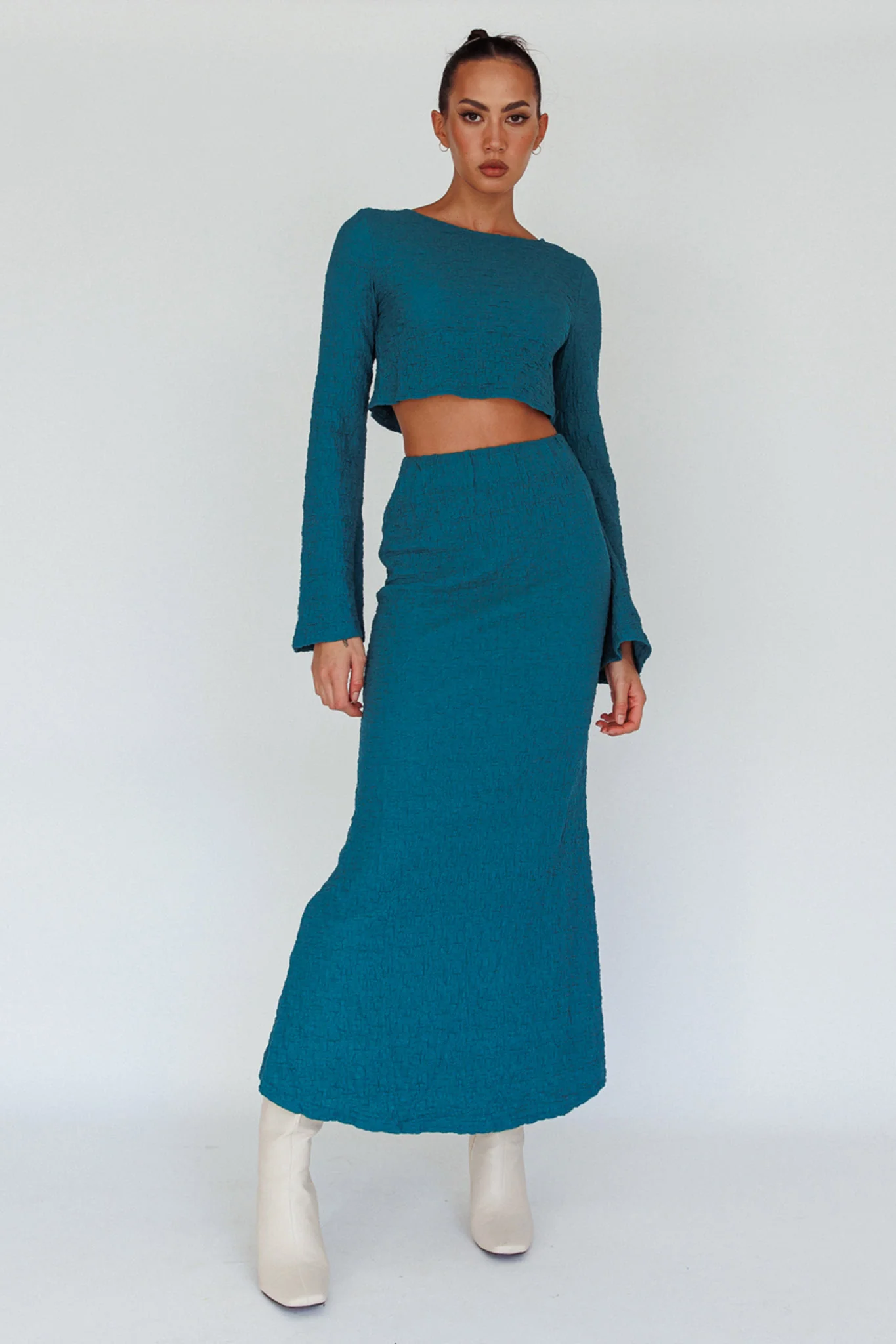Treasures Textured Midi Skirt Teal - Seraphlike