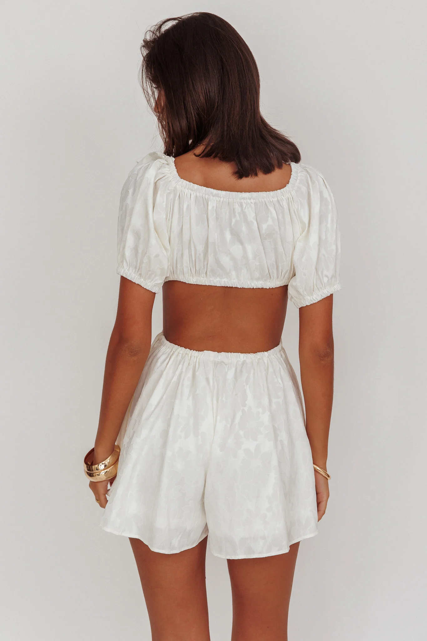 See The Light Puff Sleeves Romper Ivory - Seraphlike