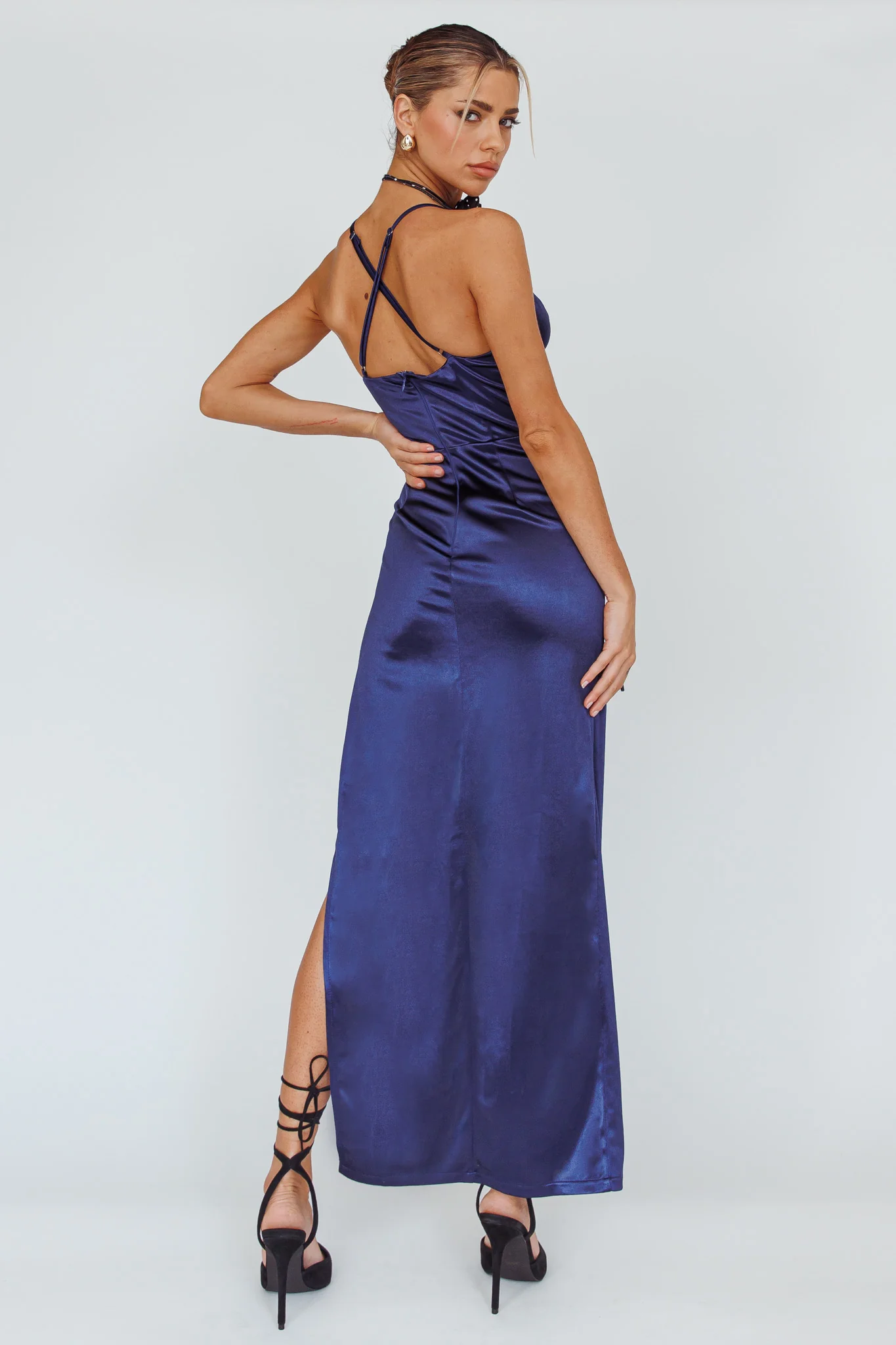 Cierra Thigh Split Maxi Dress Navy - Seraphlike
