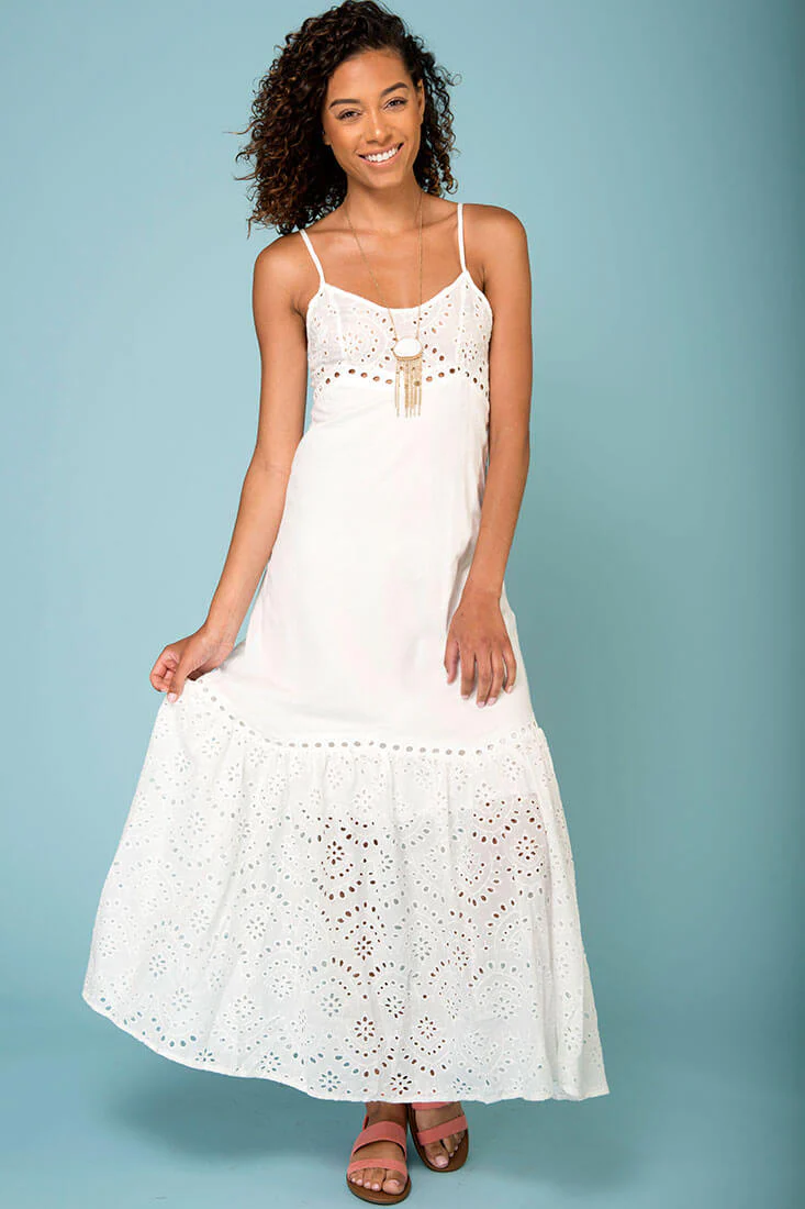 Angeline Thin Strap Maxi Dress White - Seraphlike