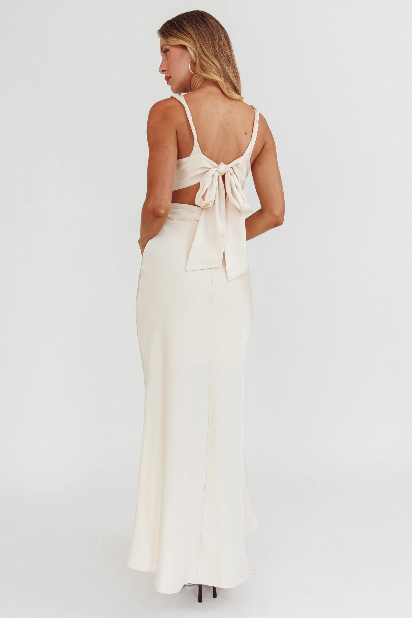 Harper Cut-Out Bow Back Maxi Dress Oyster - Seraphlike