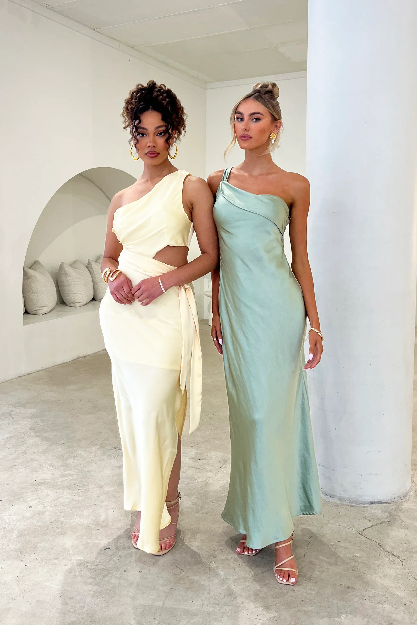 Abloom One Shoulder Satin Maxi Dress Butter - Seraphlike