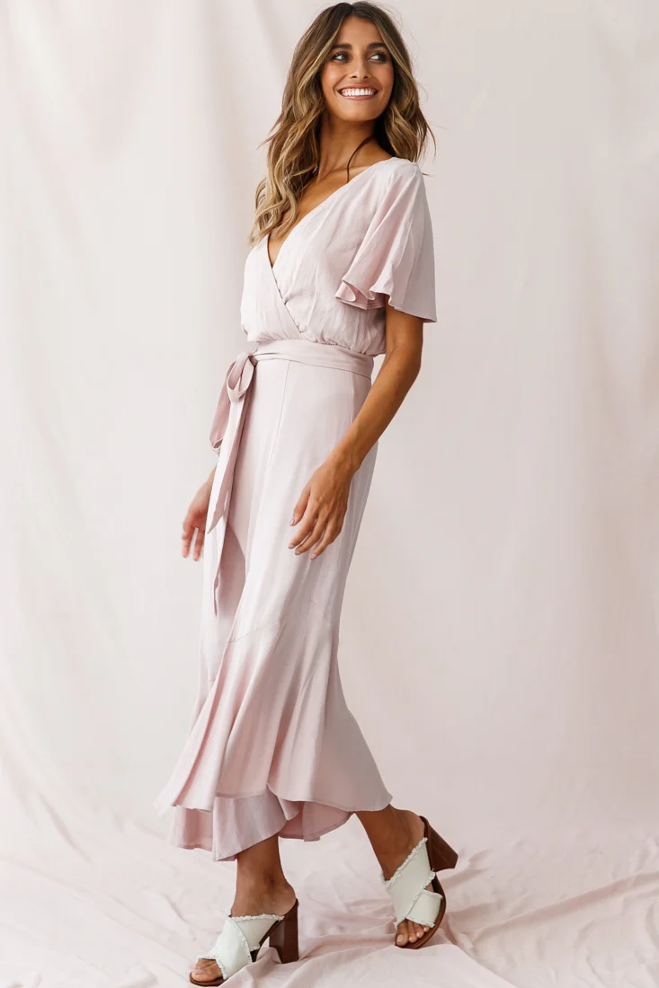Friday Surplice Neckline Front Split Maxi Dress Mauve - Seraphlike
