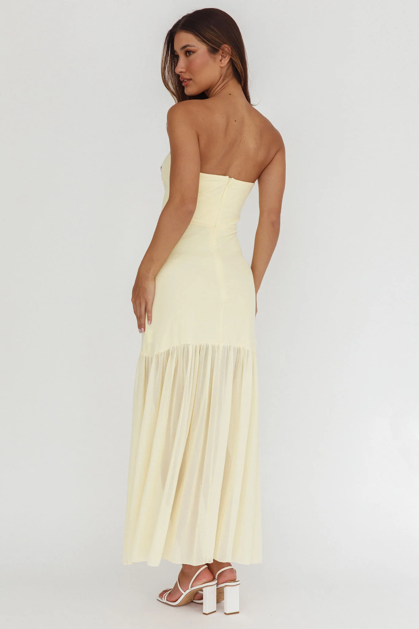 Wilma Sheer Hem Strapless Midi Dress Butter - Seraphlike