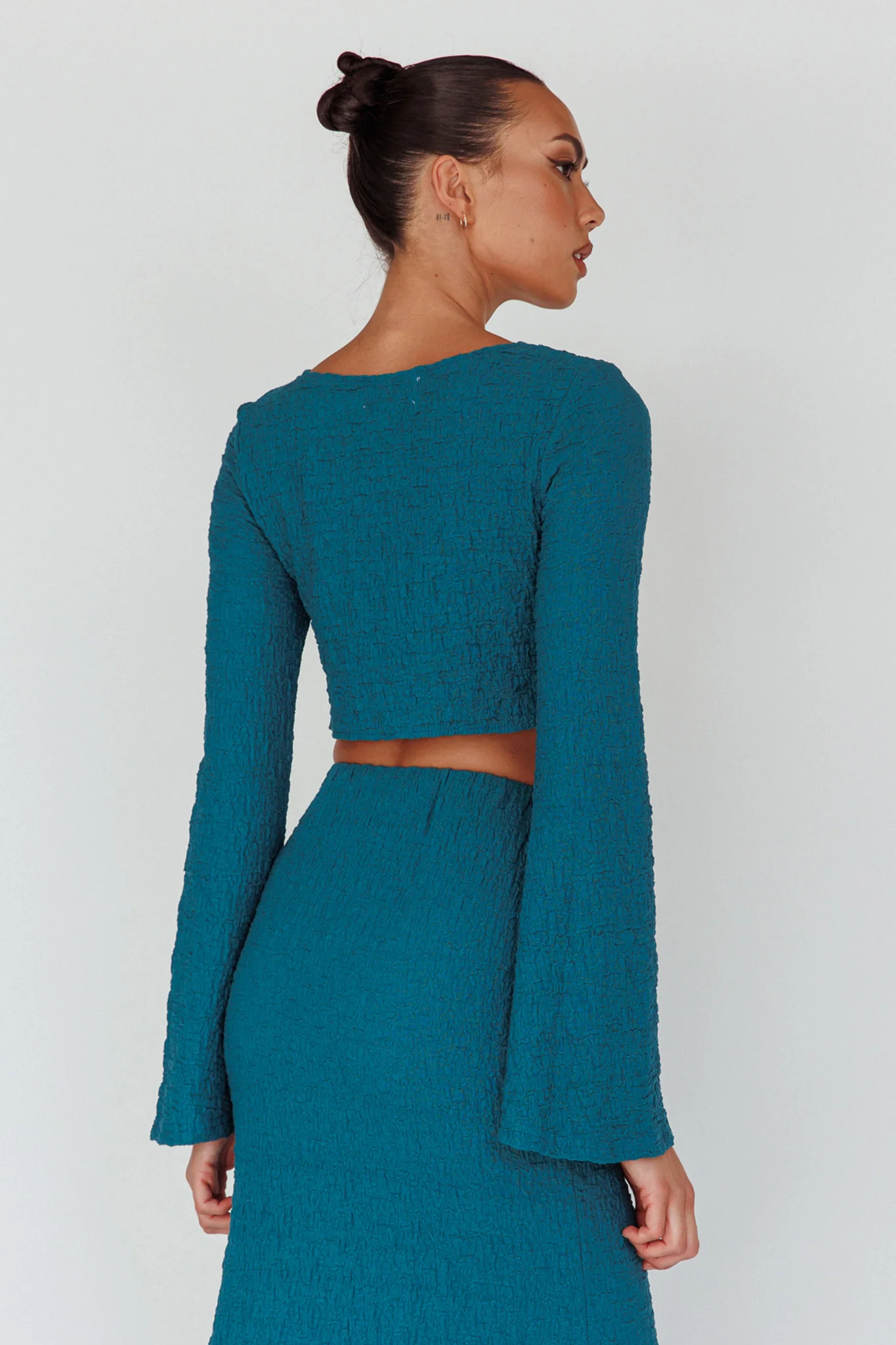 Treasures Flared Cuff Crop Top Teal - Seraphlike