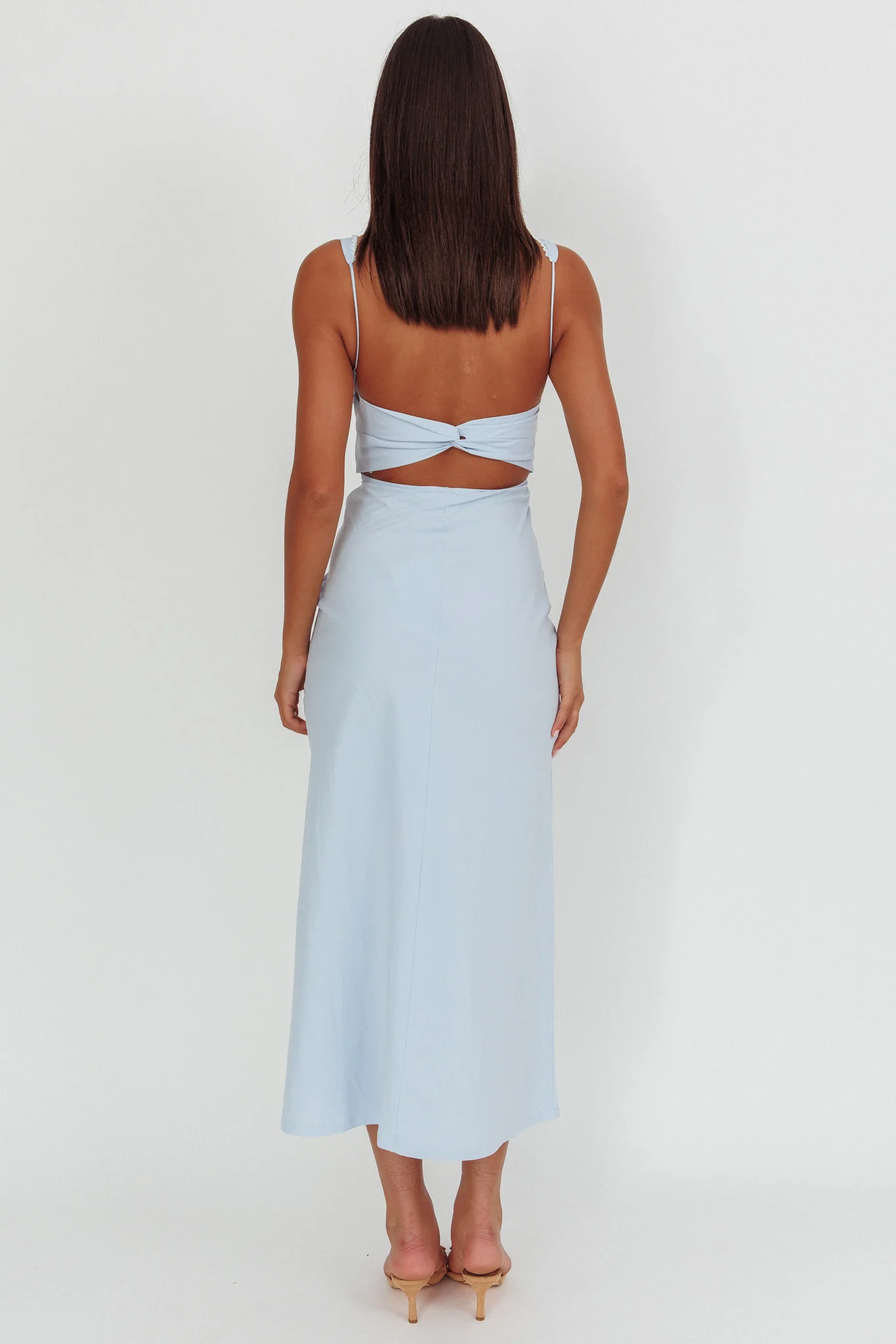Moonlit Reverie Twist Back Maxi Dress Blue - Seraphlike