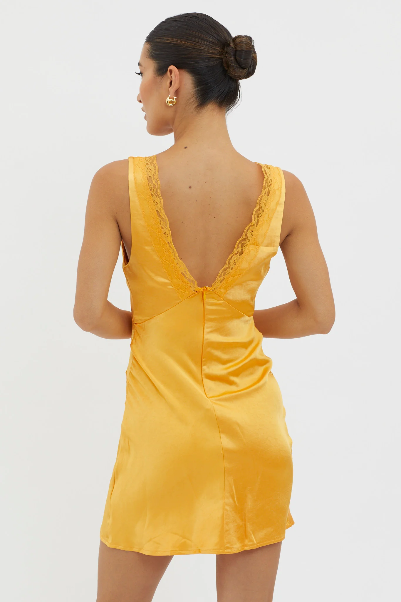 Ivonne Lace Trim V-Neck Mini Dress Tangerine - Seraphlike