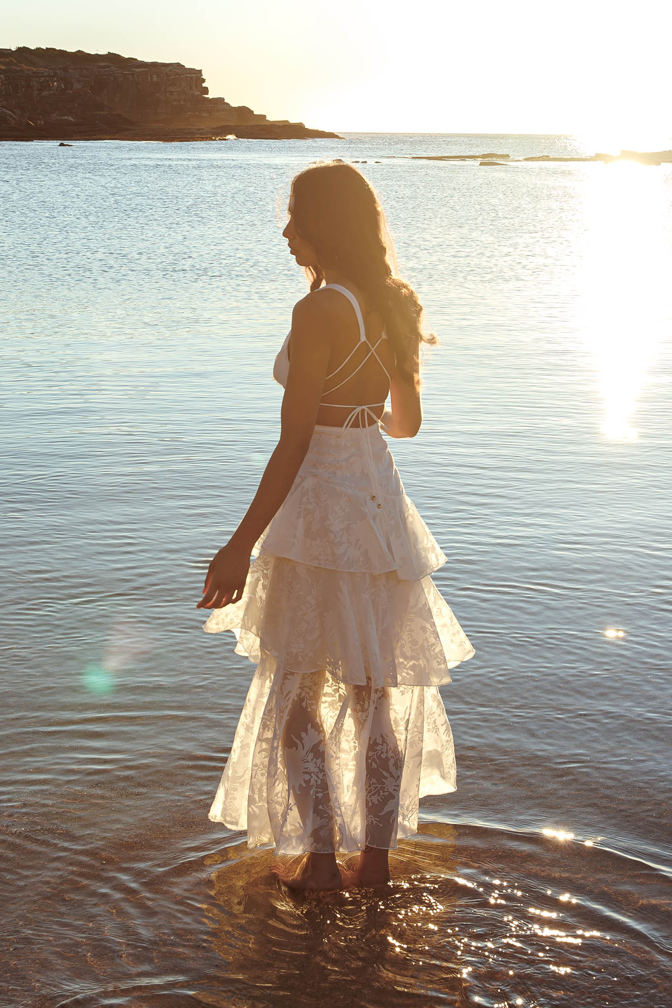 Veda Strappy Back Ruffle Chiffon Maxi Dress White - Seraphlike