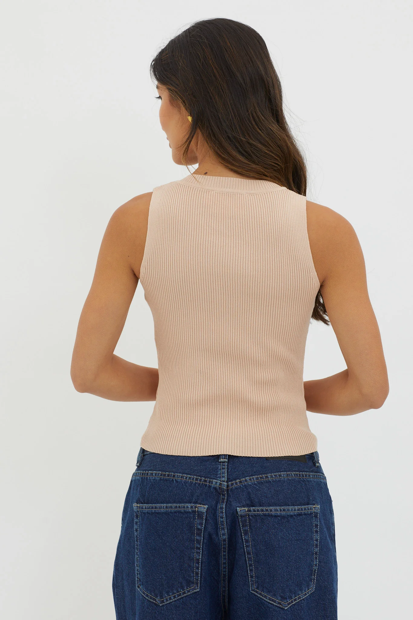 D'Lila V-Neck Ribbed Knit Top Beige - Seraphlike