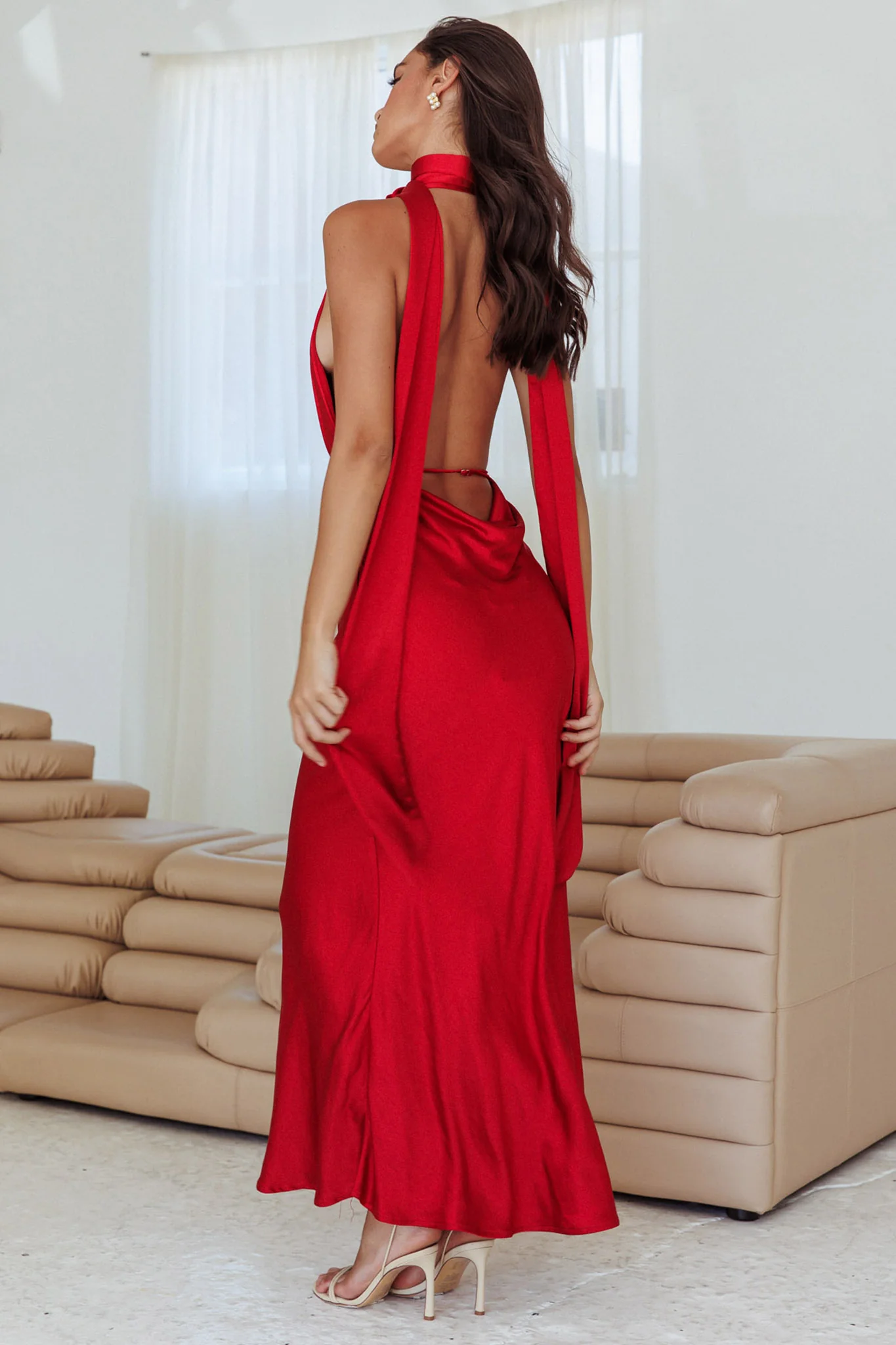 Italia Azure Halterneck Rose Dress Cherry - Seraphlike