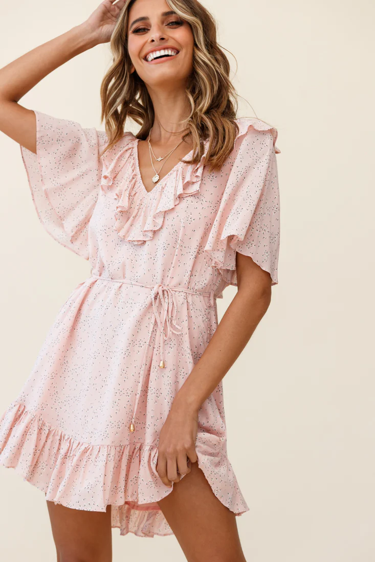 Piper V-Back String Tie Dress Floral Print Pink - Seraphlike