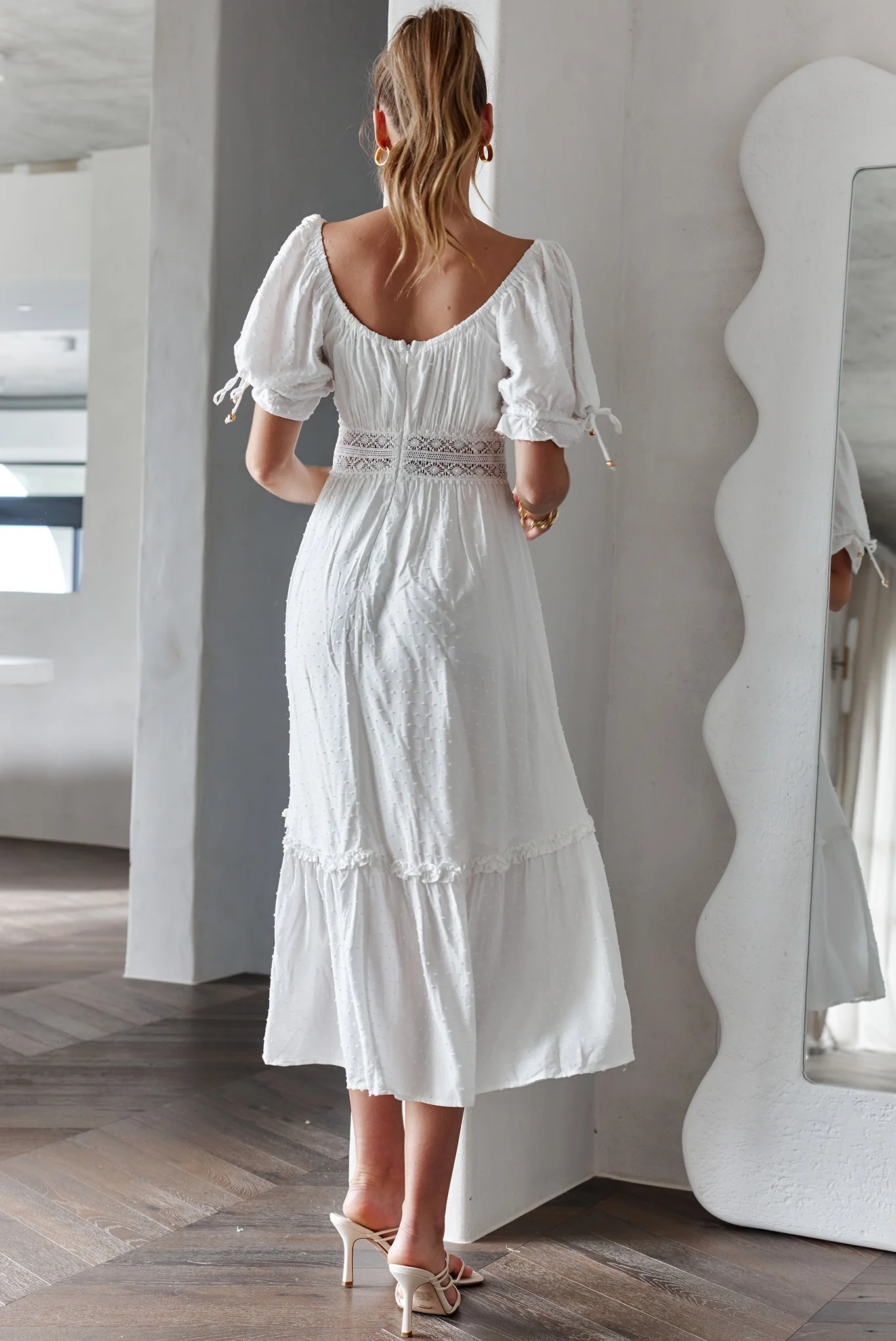 Topanga Canyon String Tie Boho Midi Dress White - Seraphlike