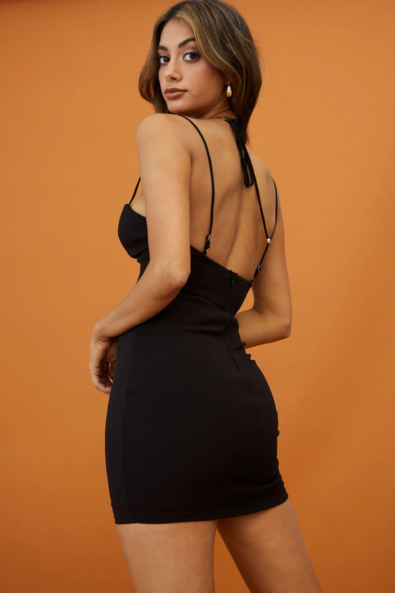 Playin' It Cool Strappy Neckline Bodycon Mini Dress Black - Seraphlike
