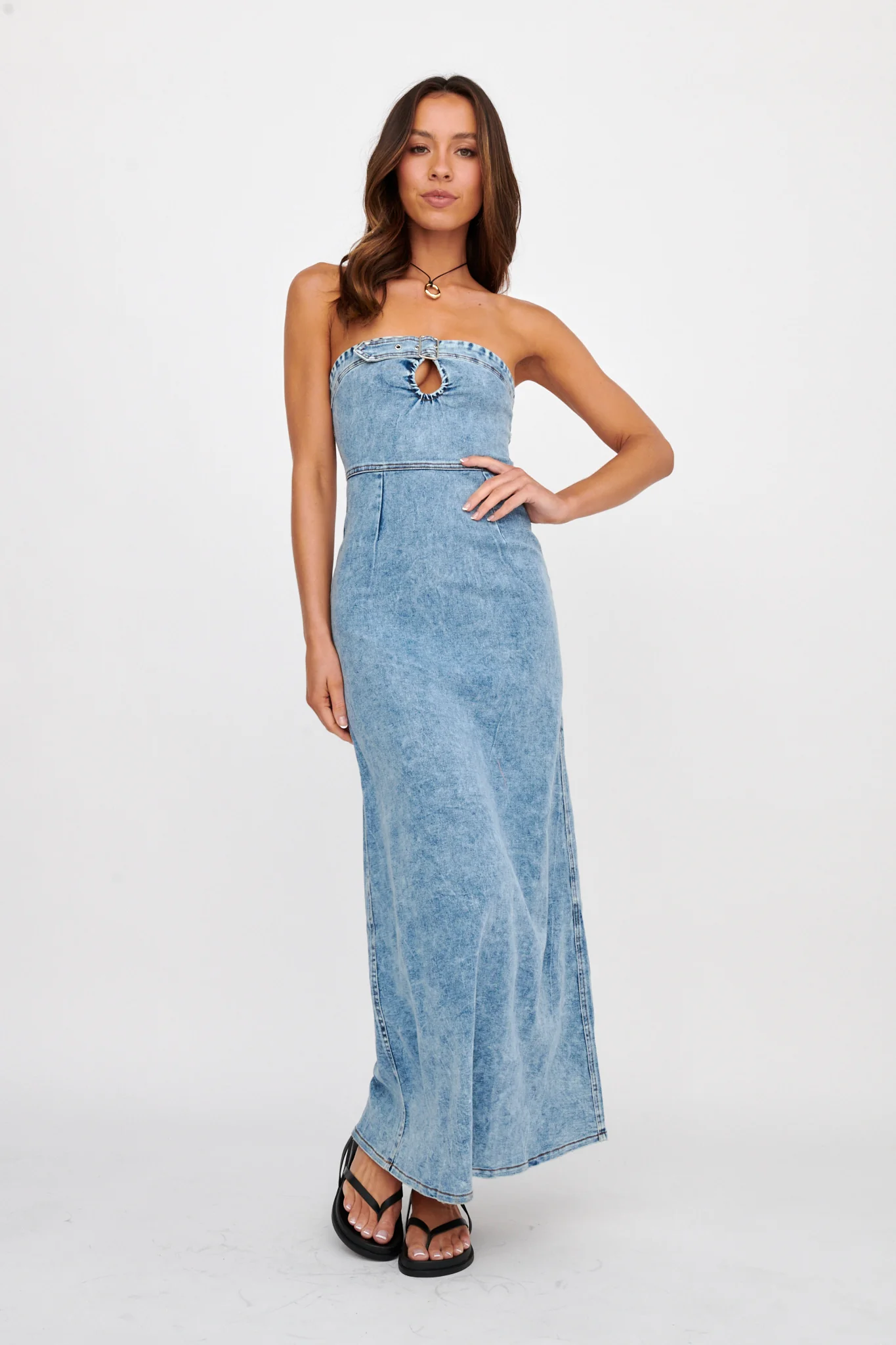 NOAH Strapless Buckle Maxi Dress Denim - Seraphlike