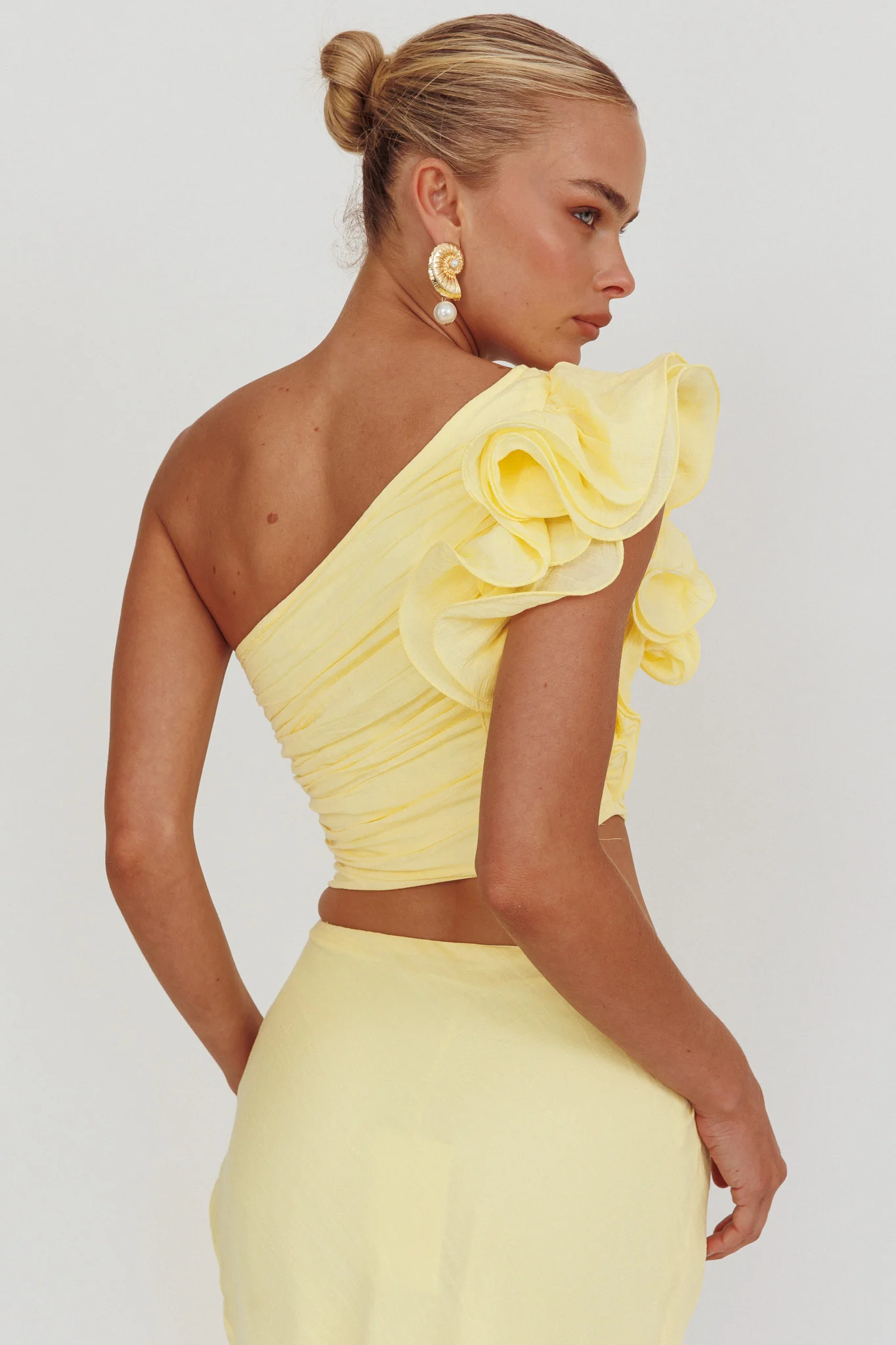 Deanna One-Shoulder Ruffle Top Lemon - Seraphlike