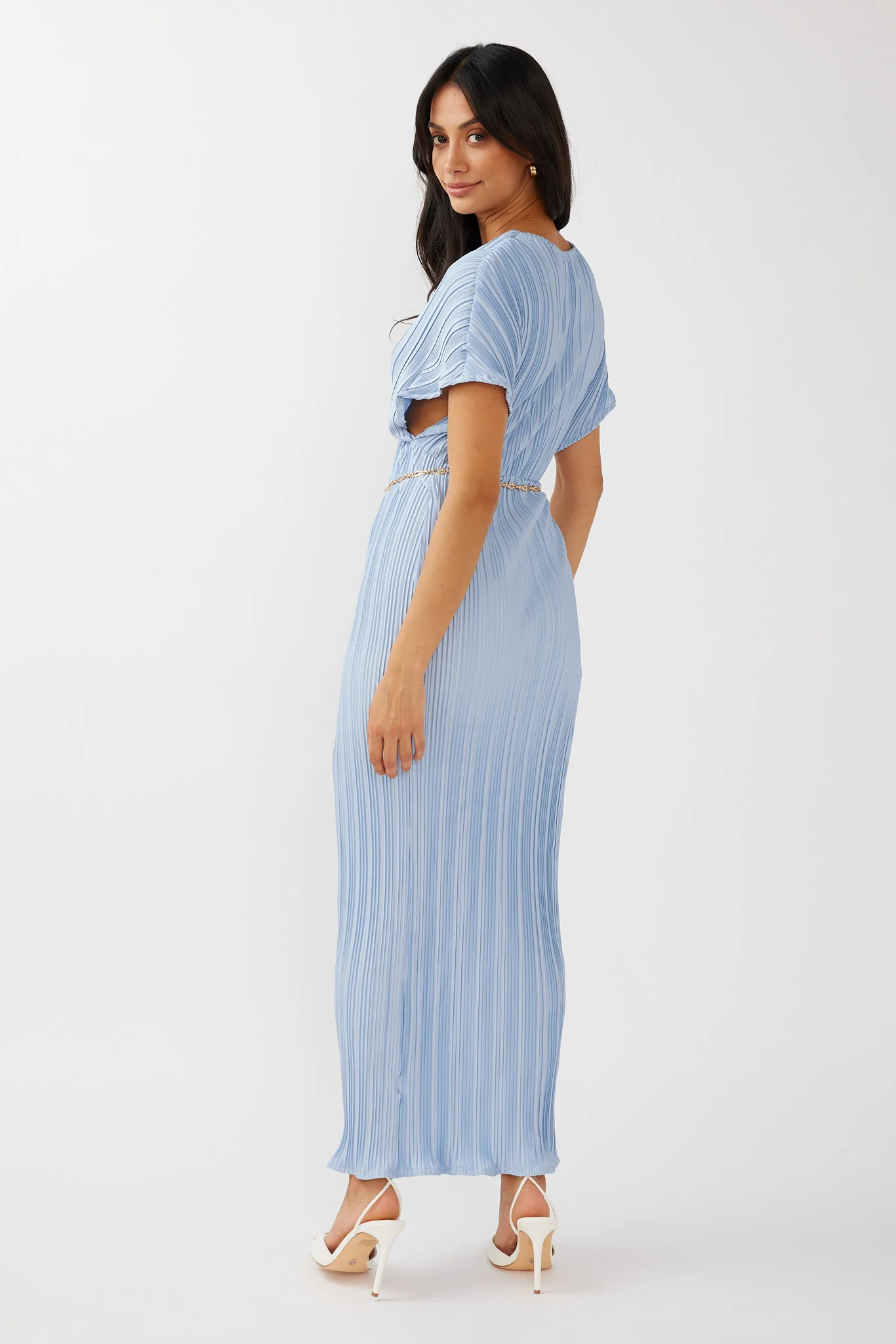 Astor Batwing Accordion Pleat Dress Blue - Seraphlike