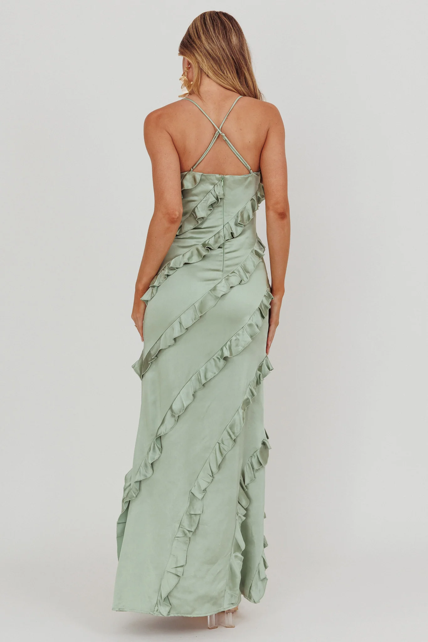 Arrabel Ruffle Trim Maxi Dress Sage - Seraphlike
