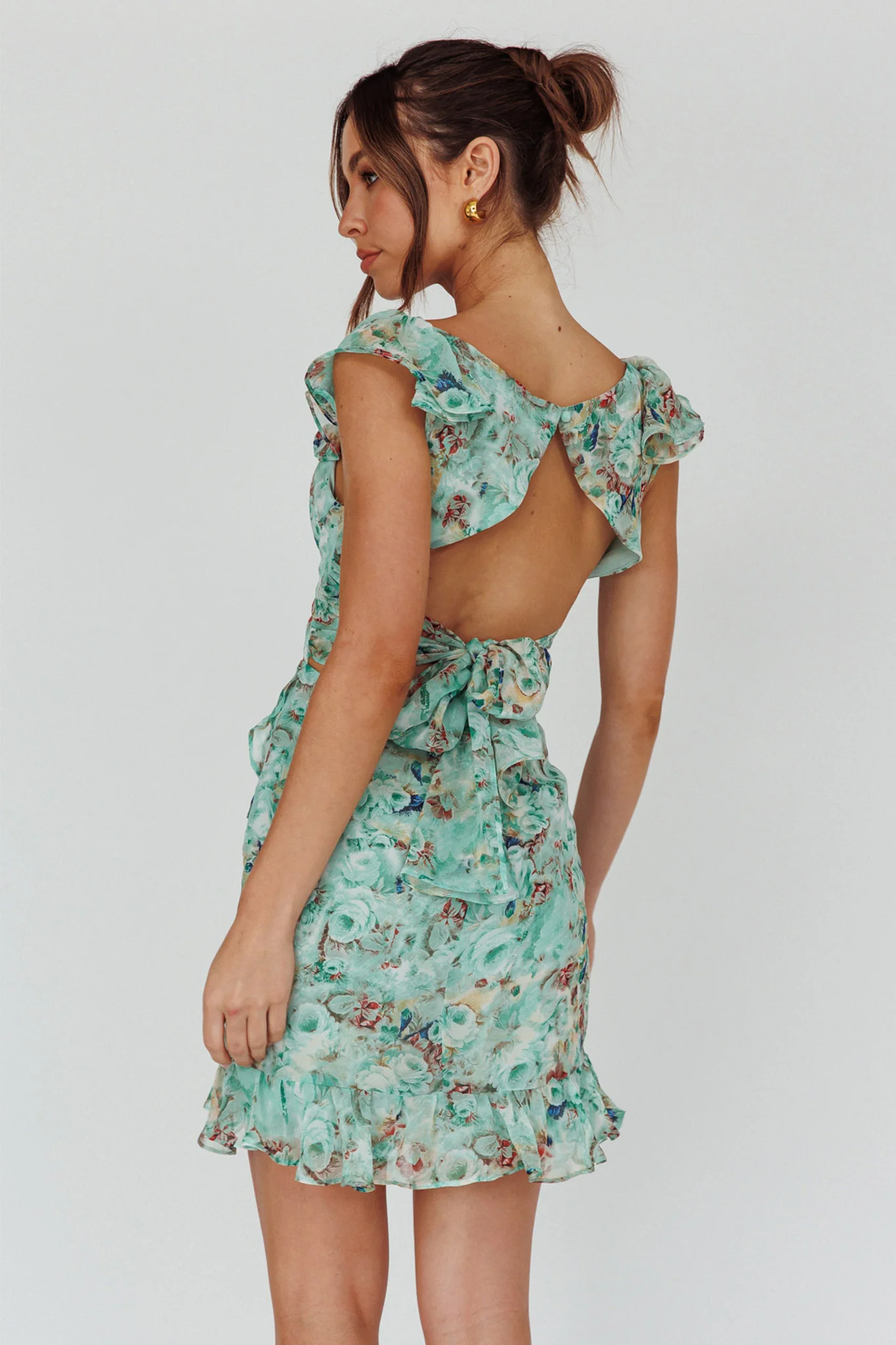 Make Memories Frill Strap Mini Dress Floral Mint - Seraphlike