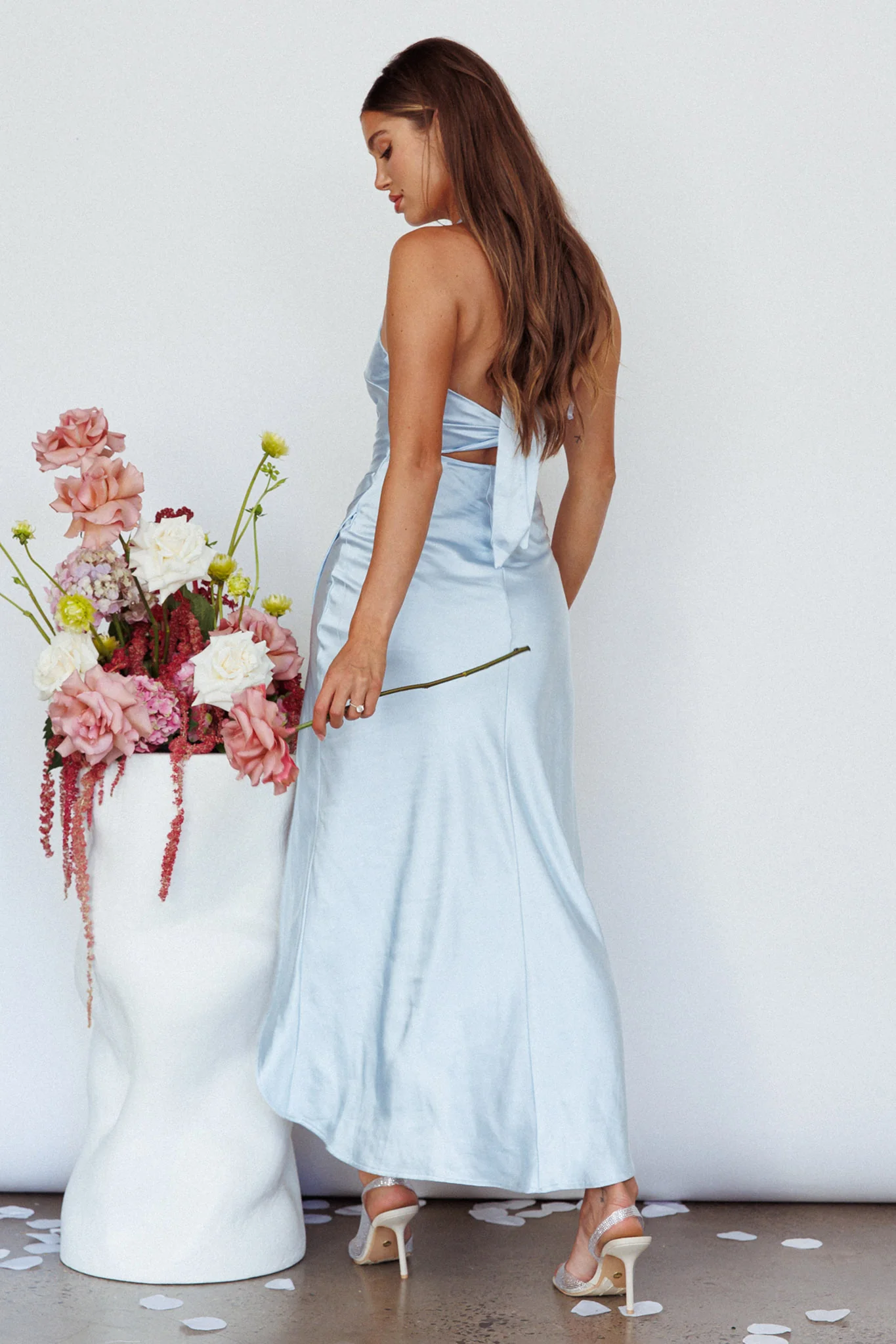 Sonoma Halterneck Faux Wrap Twist Back Maxi Dress Steel Blue - Seraphlike