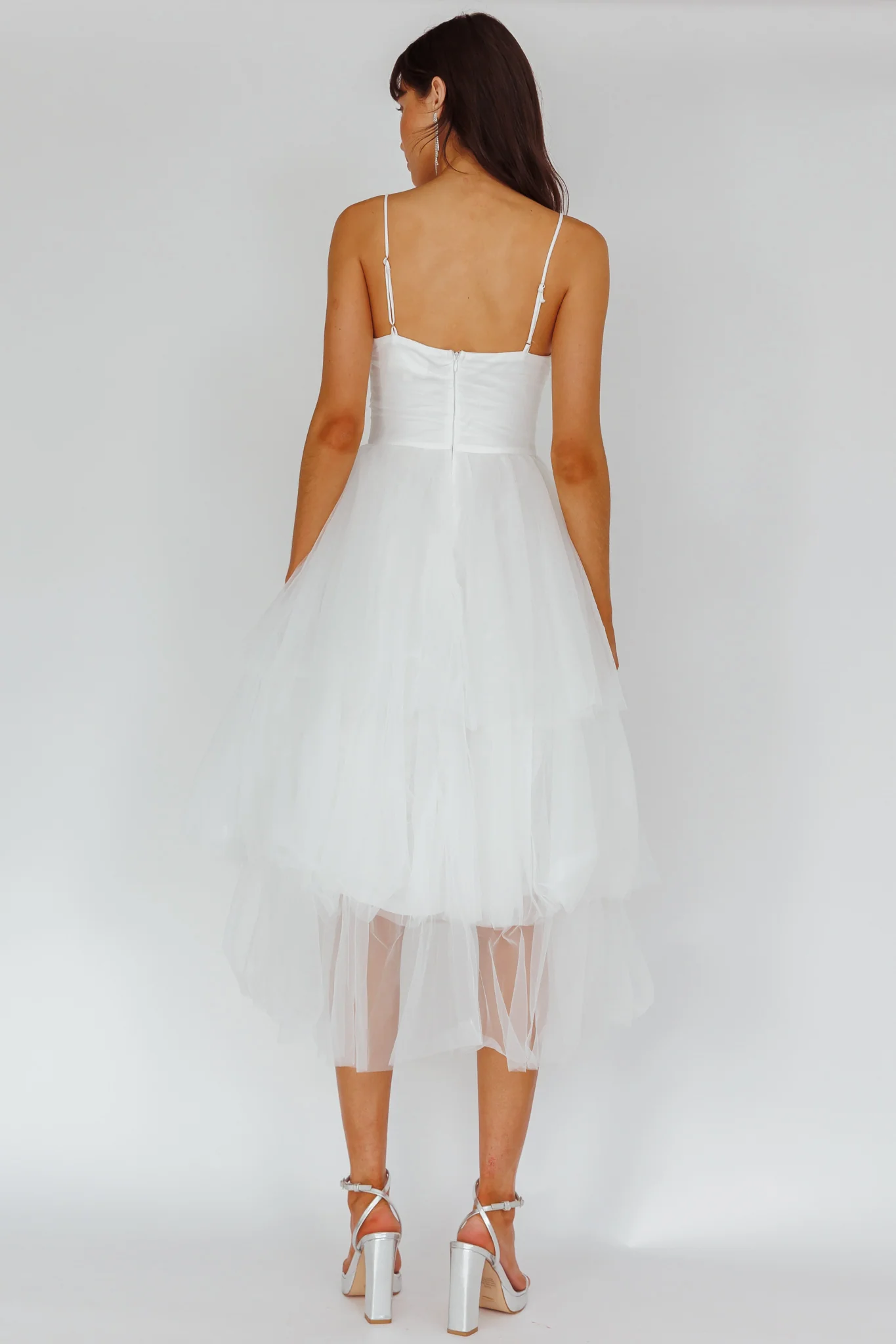 Seraphina Rose Bodice Tulle Midi Dress White - Seraphlike