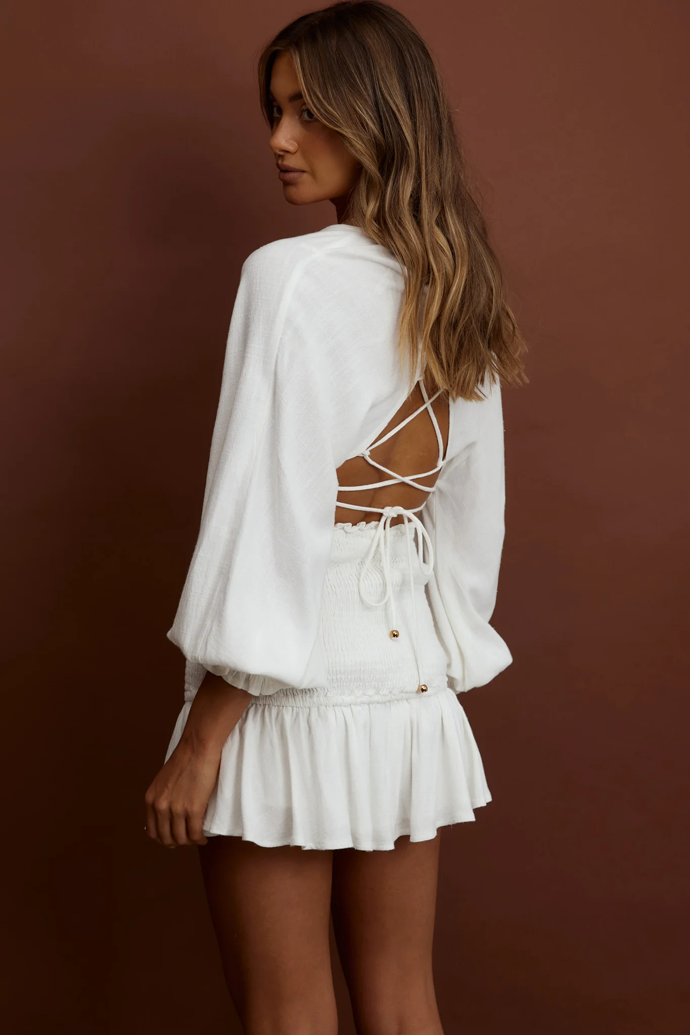 Aubrette Shirred Waist Mini Skirt White - Seraphlike