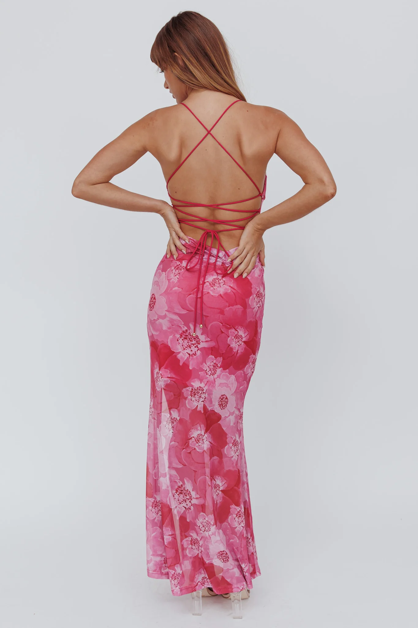 Osaka Sun Lace-Up Back Mesh Dress Pink - Seraphlike