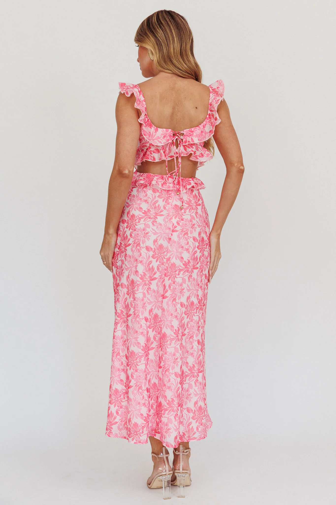 Second Chances Ruffle Trim Maxi Dress Floral Pink - Seraphlike