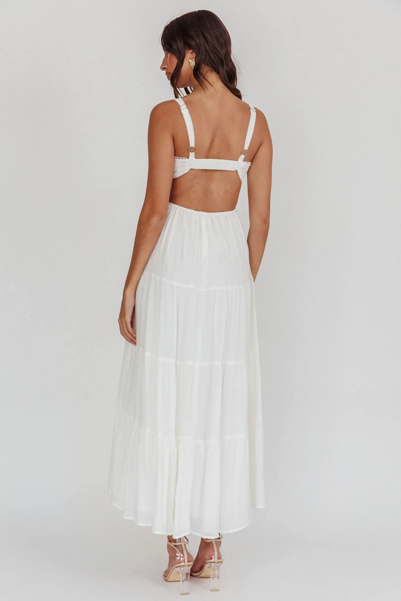 Neptune Cut Out Back A-Line Maxi Dress White - Seraphlike