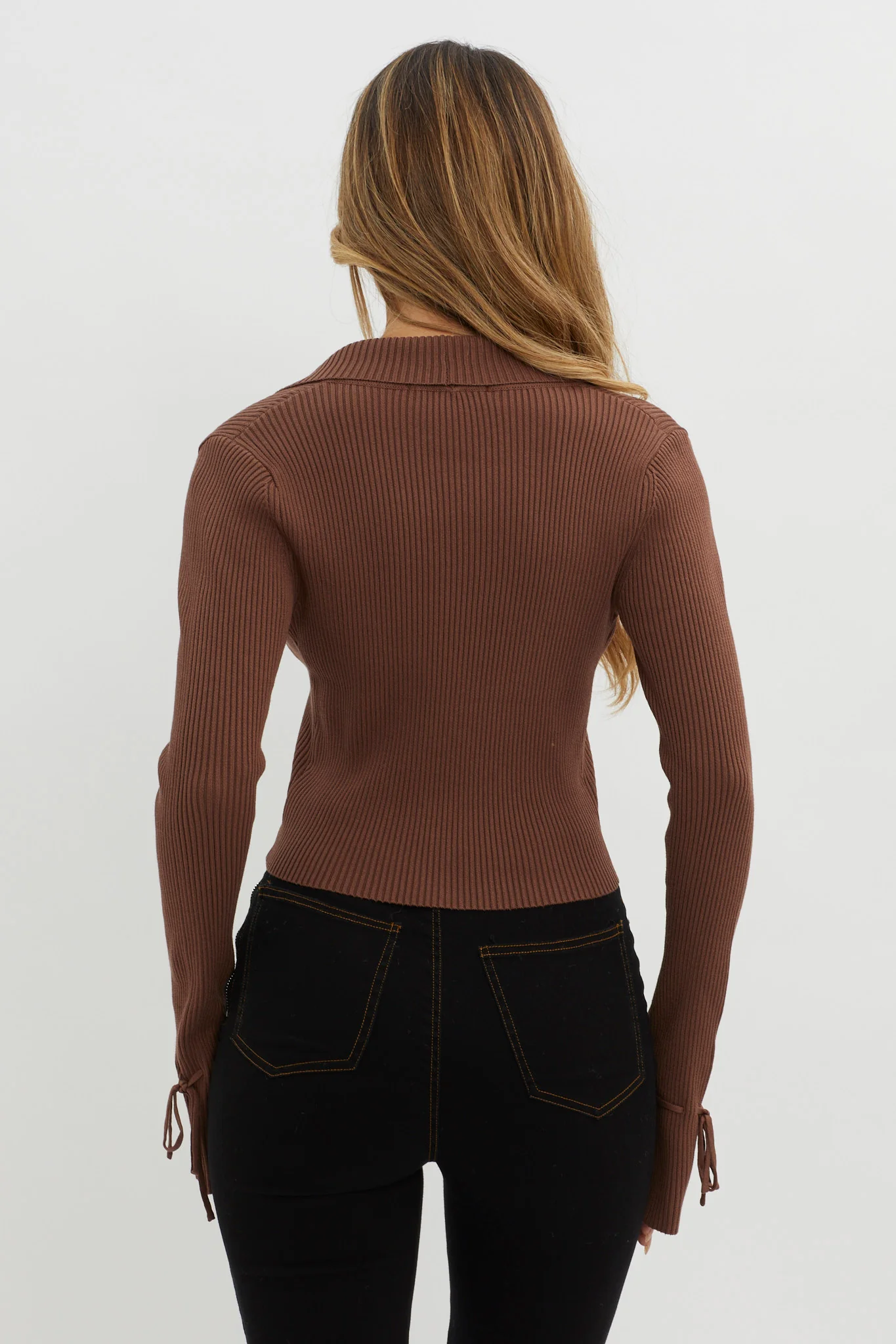 Pippi Flared Cuff Knit Crop Top Cocoa - Seraphlike