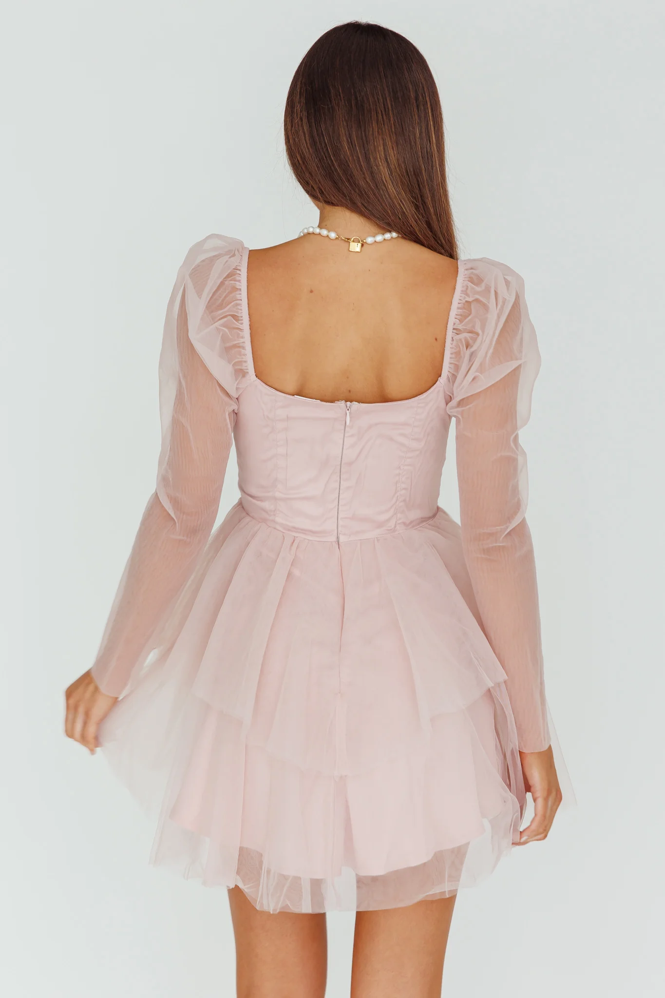 Veola Long Sleeve Tulle Mini Dress Blush - Seraphlike