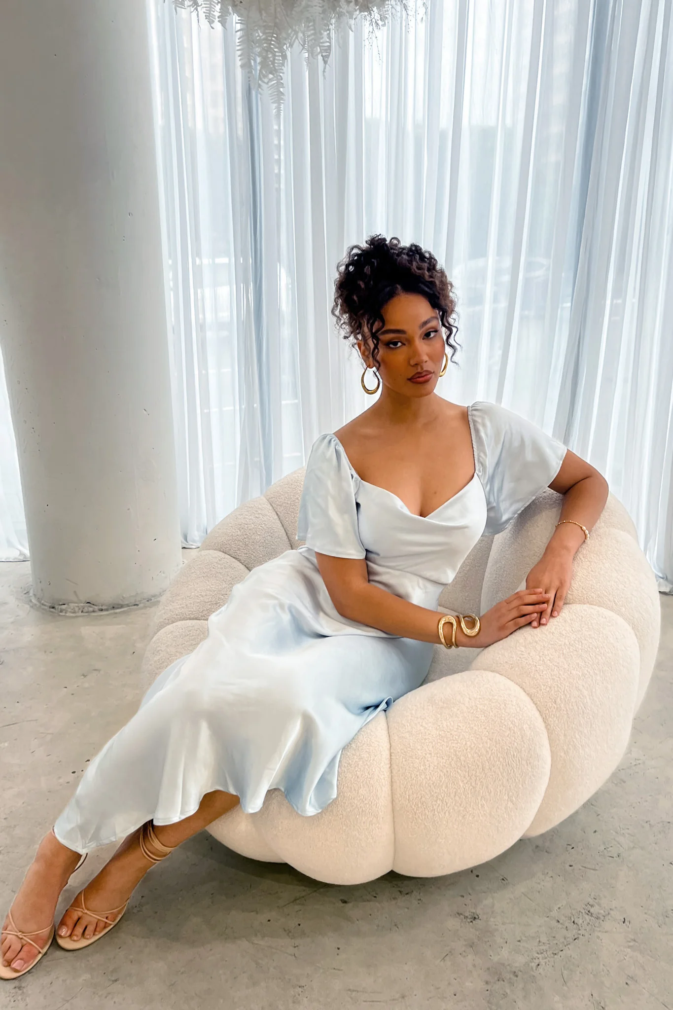 Grayson Tied Back Asymmetrical Midi Dress Steel Blue - Seraphlike