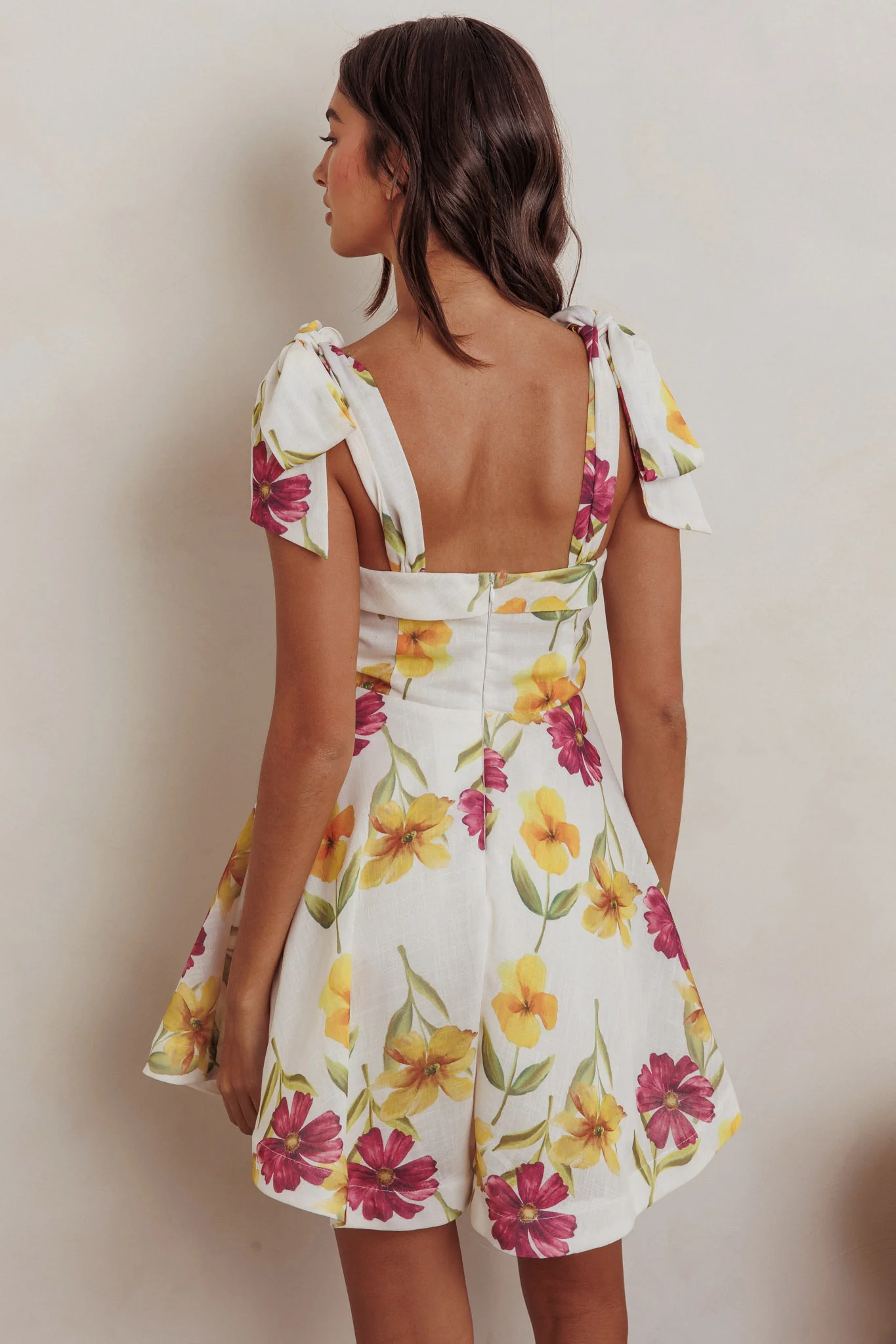 Jeanie Tied Shoulder Mini Dress Flower Purple - Seraphlike