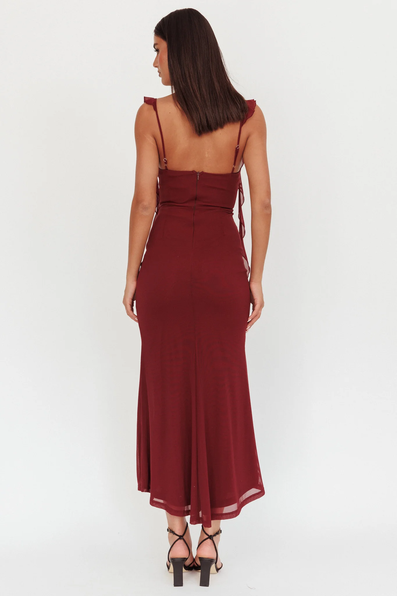 Blushing Ruffle Trim Maxi Dress Wine - Seraphlike