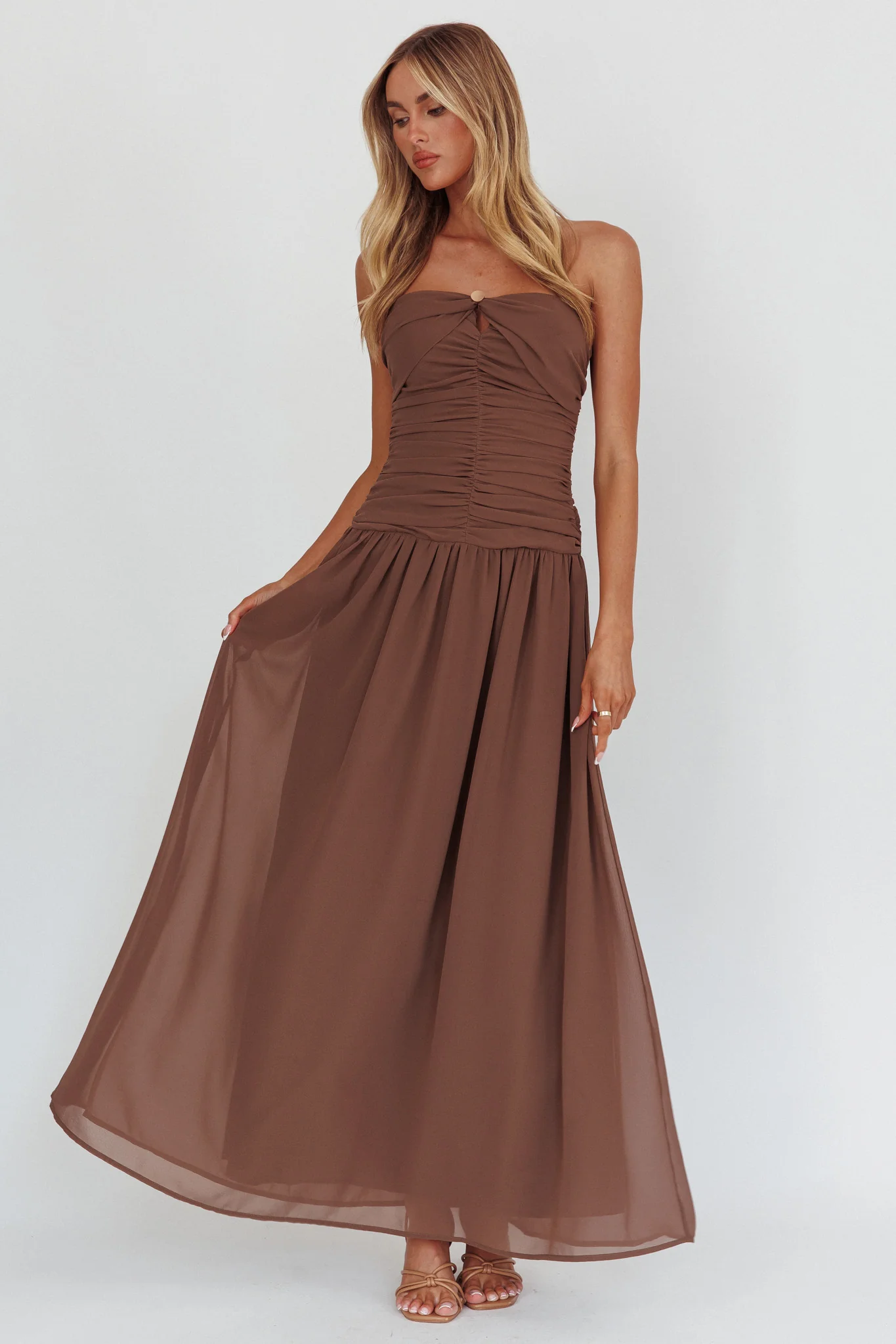 High Streets Strapless Maxi Dress Mocha - Seraphlike
