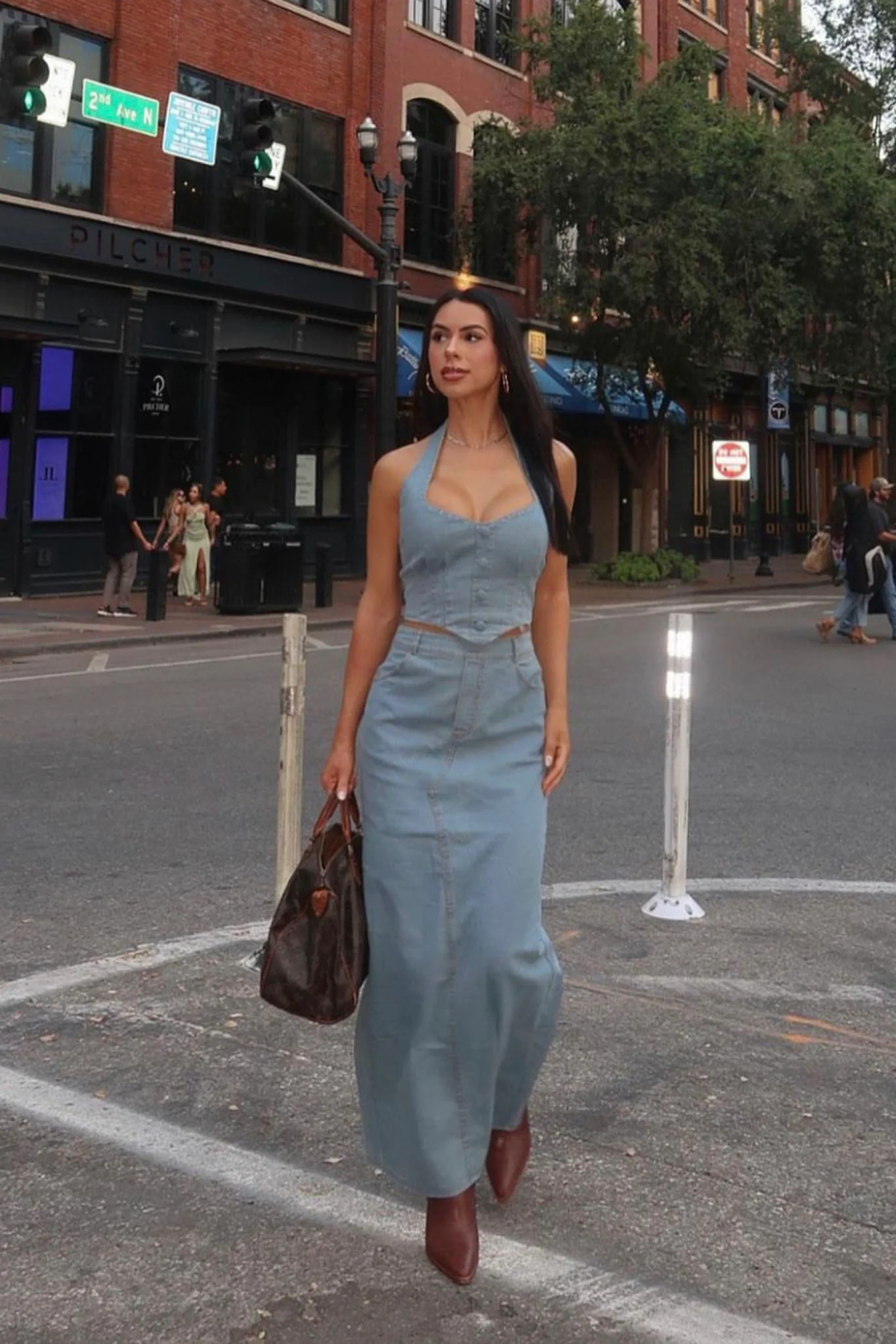 Zurich Halter Crop Top Denim Blue - Seraphlike