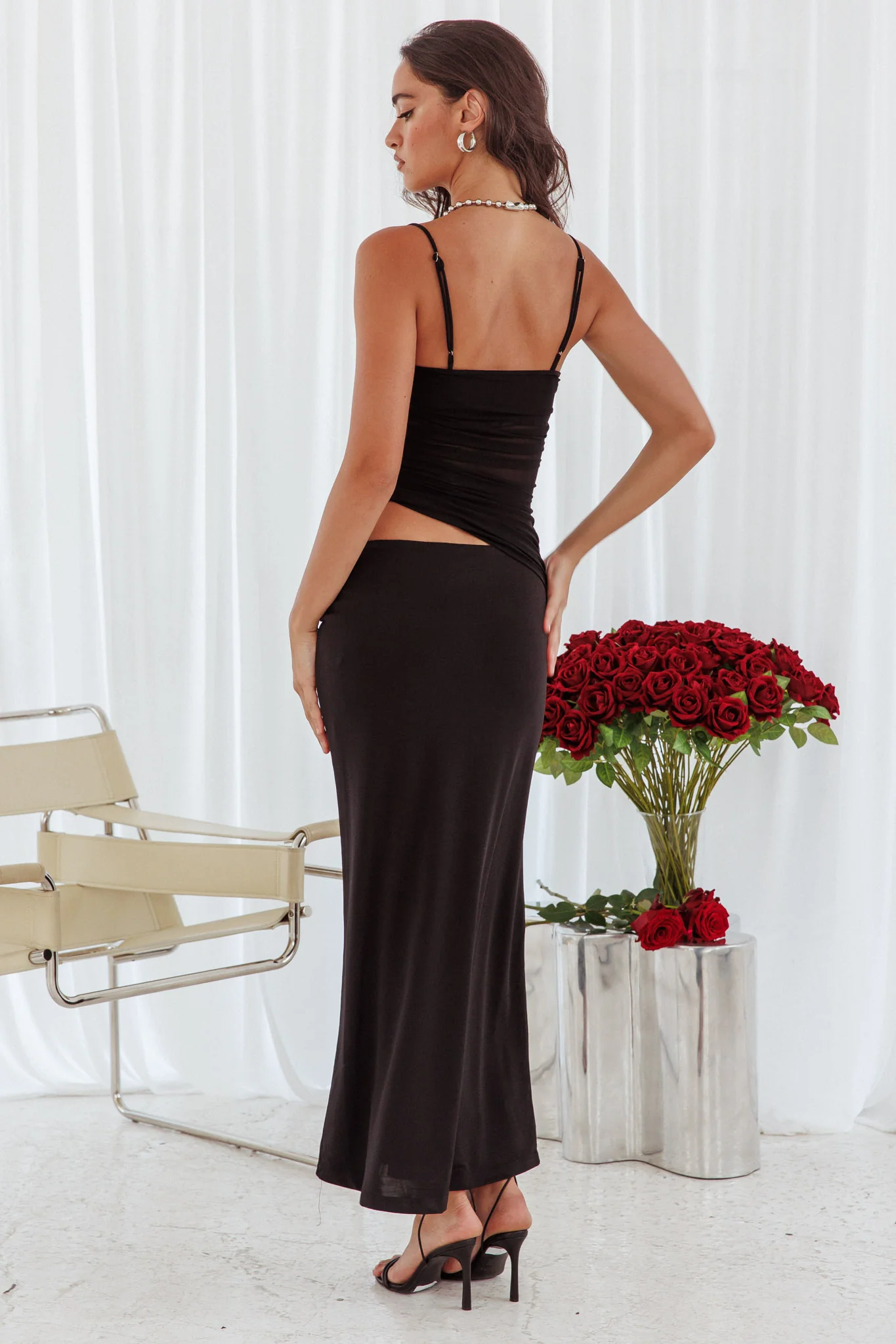 Lorely Ruched Bodice Midi Dress Black - Seraphlike