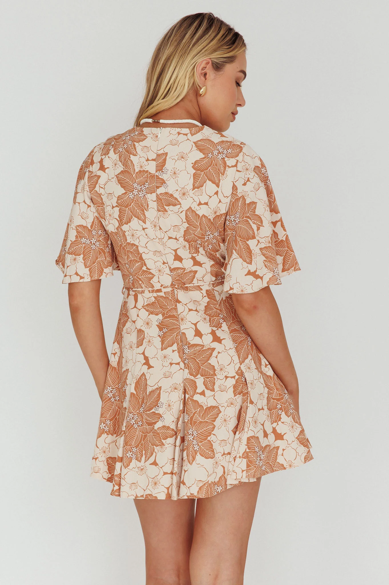 Estelle Angel Sleeve Dress Floral Brown - Seraphlike