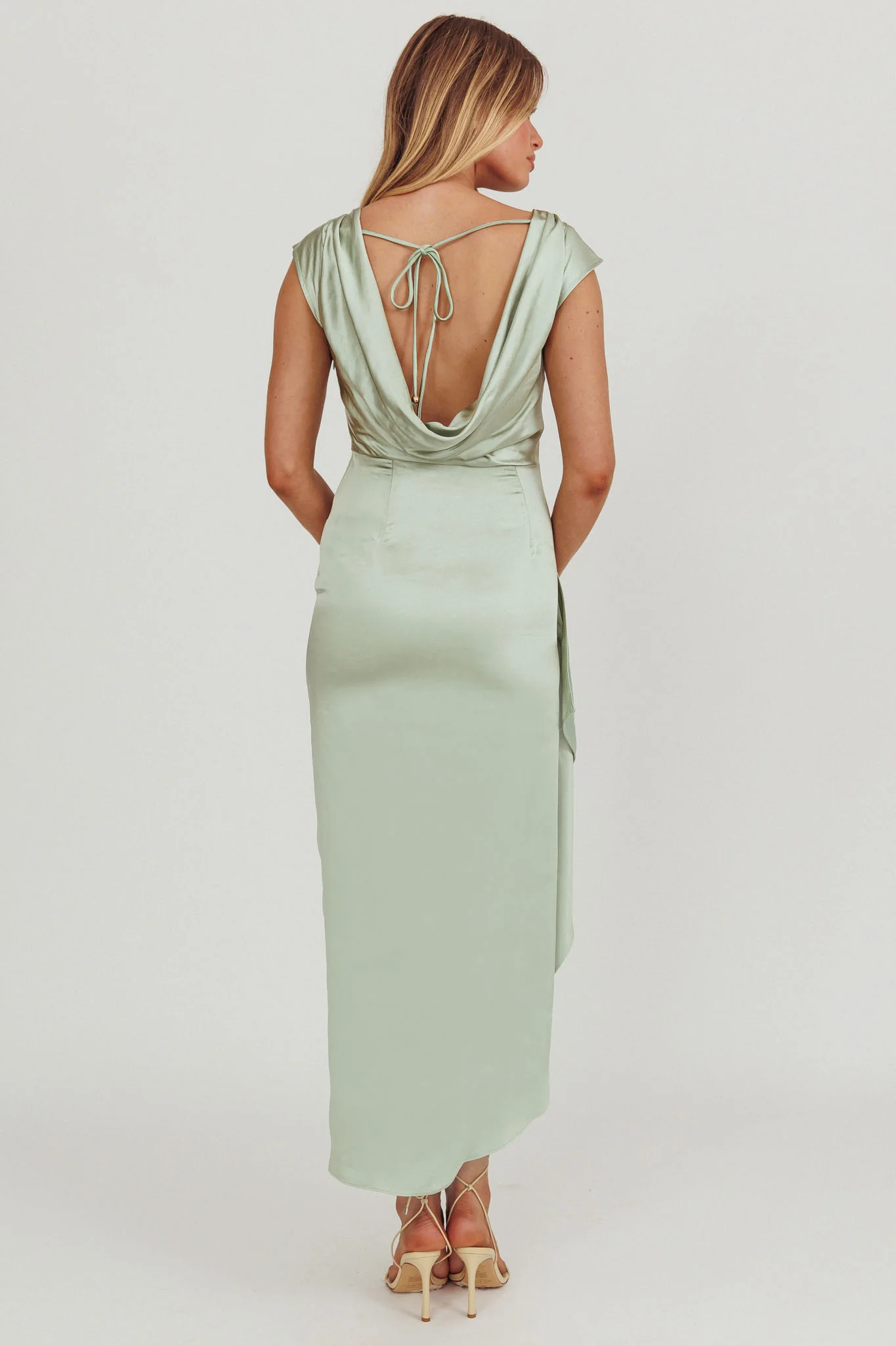Grecian Cap Sleeve Cowl Back Dress Sage - Seraphlike