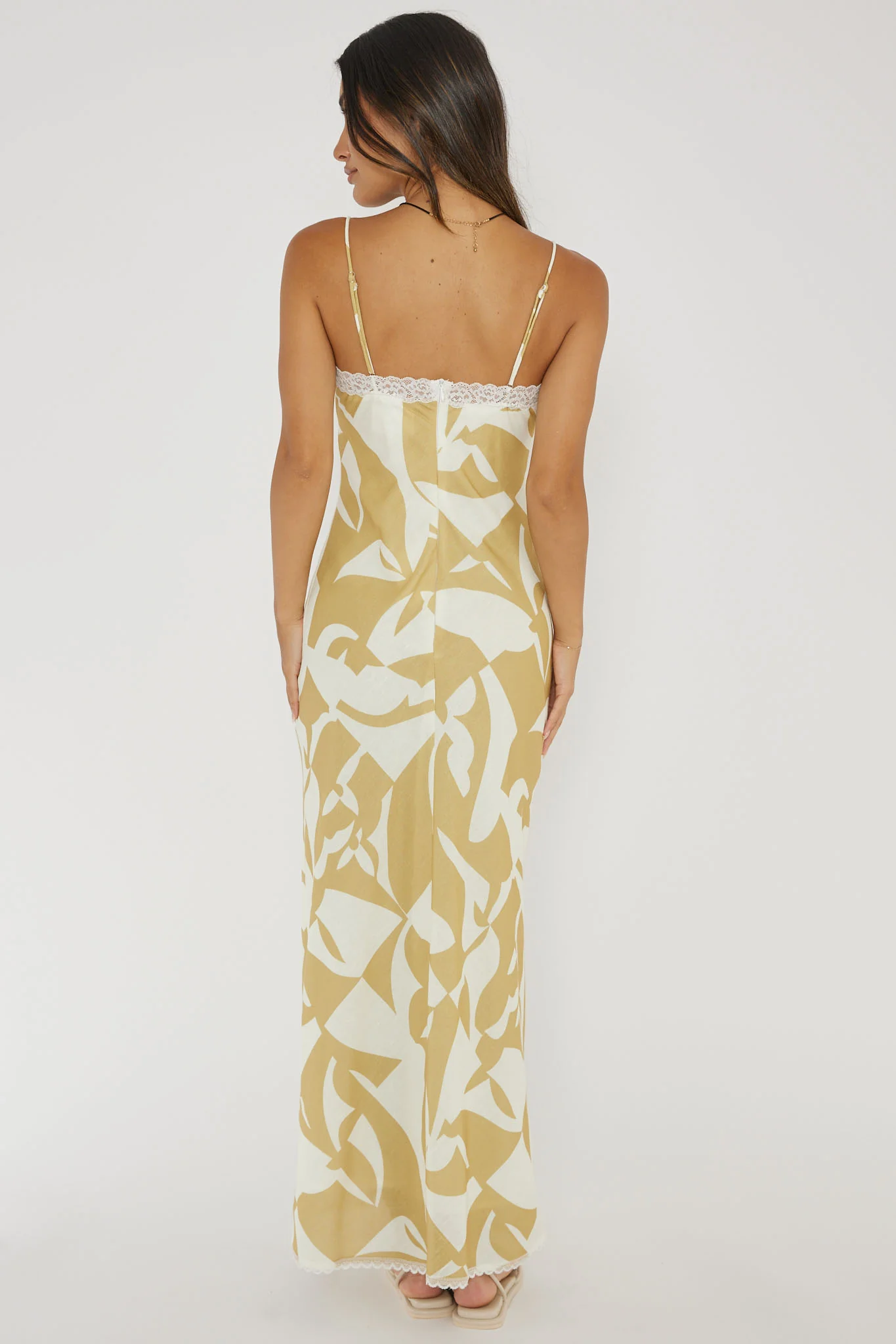 Cali Sunset Lace Trim Maxi Dress Print Yellow - Seraphlike