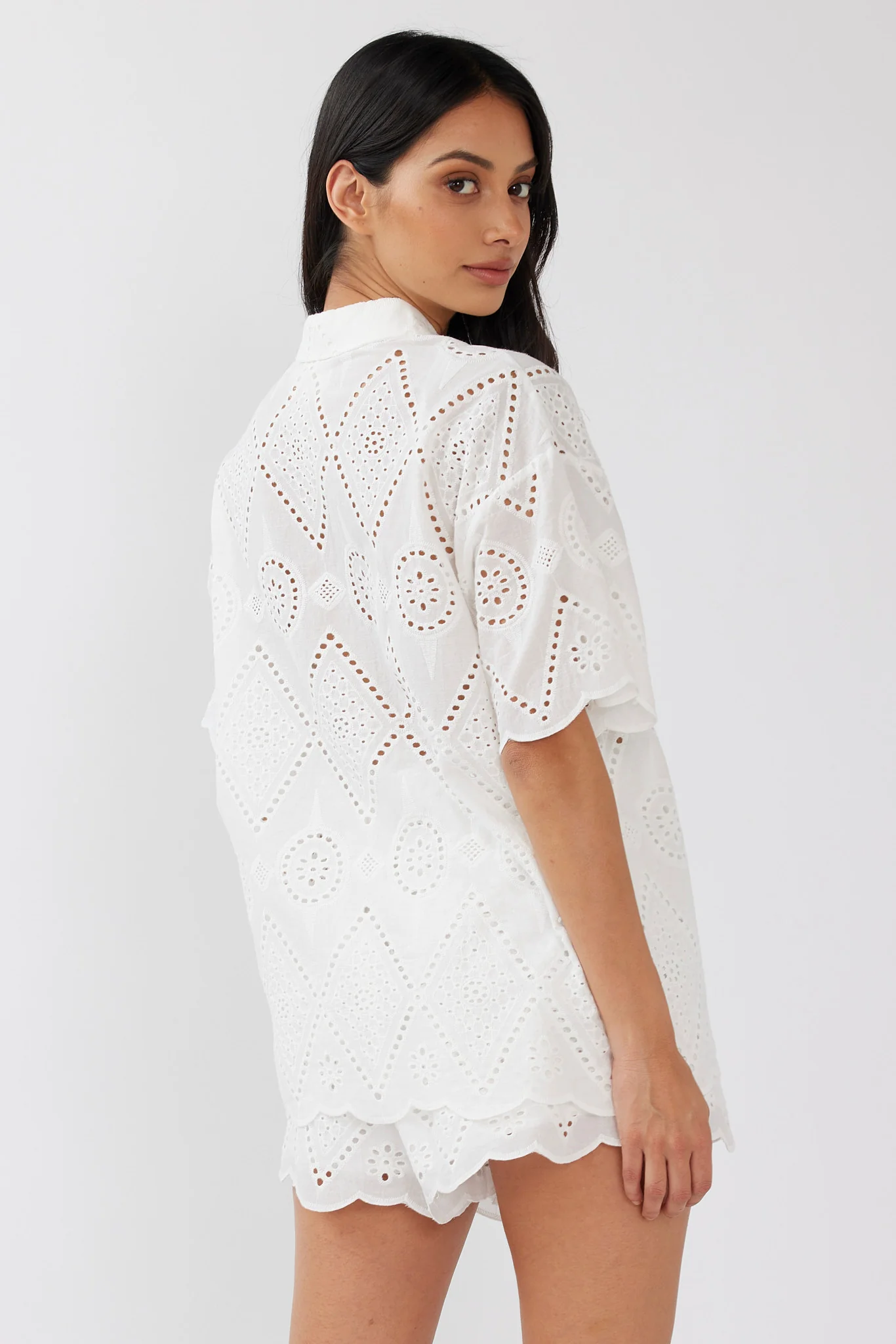 Love Again Eyelet Embroidery Shirt White - Seraphlike