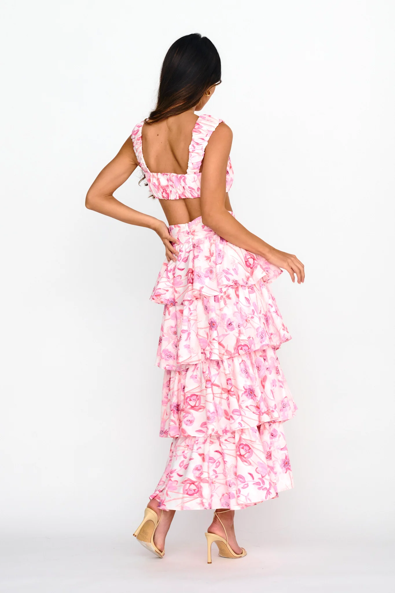 Suenito Tiered Frill Maxi Skirt Floral Pink - Seraphlike