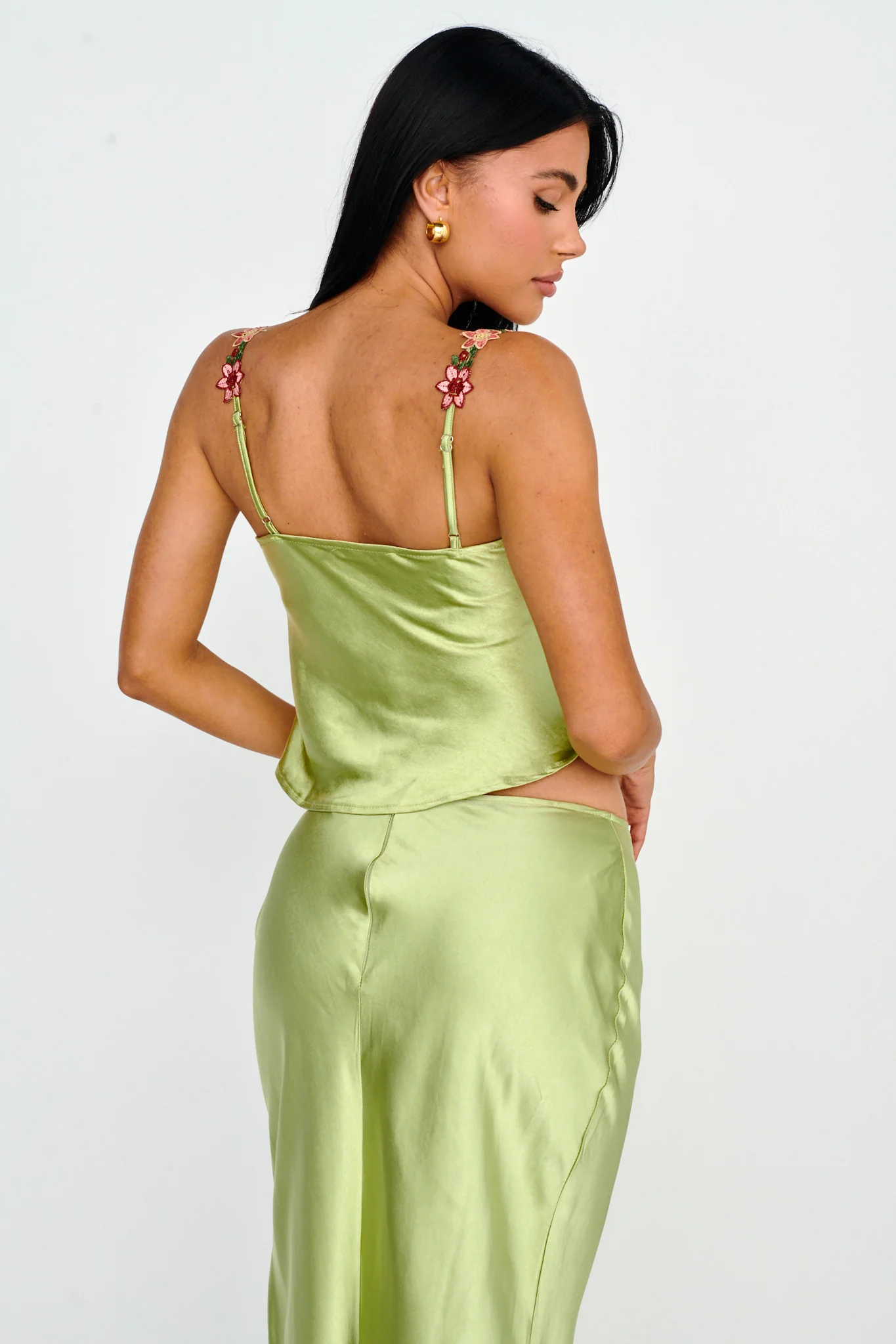 Rose Garden Floral Applique Cami Top Lime - Seraphlike