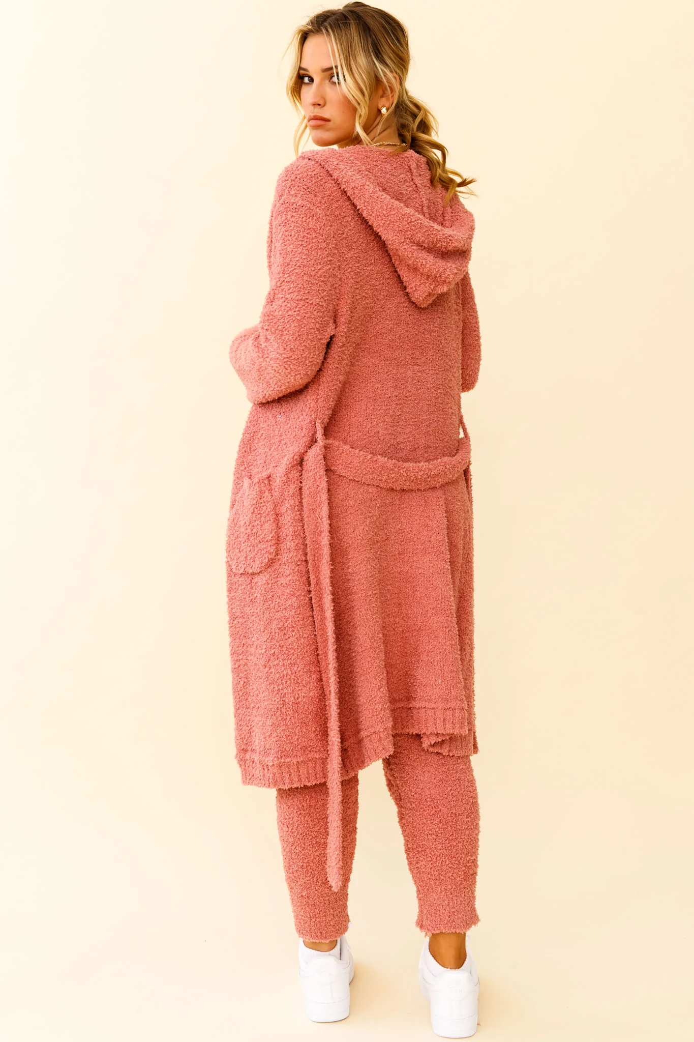 My Girl Fuzzy Knit Longline Pocket Cardigan Rose - Seraphlike