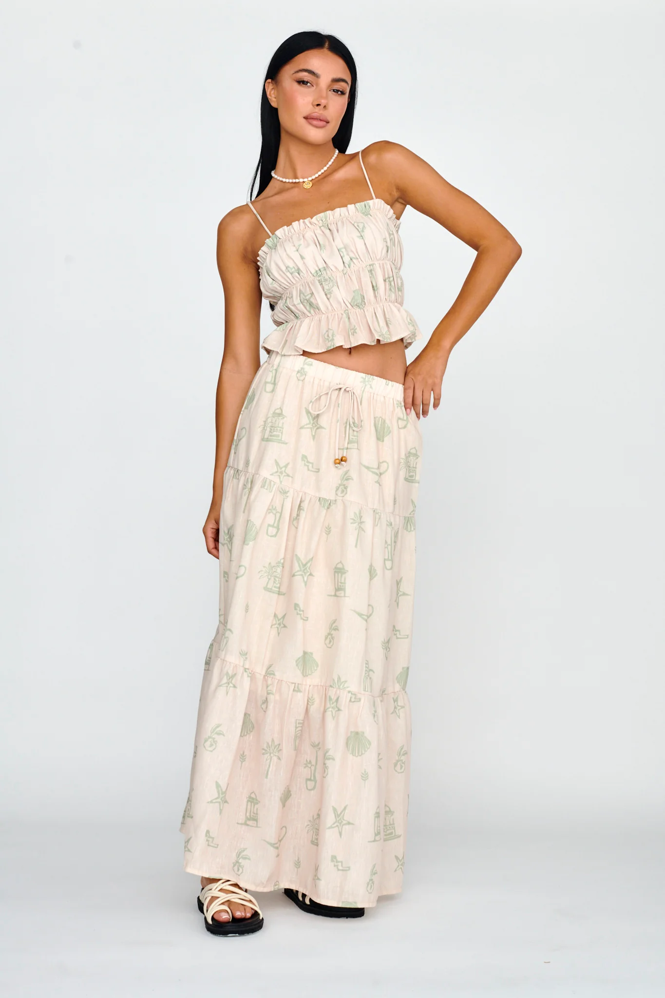 South Bay Maxi Skirt Print Sage - Seraphlike