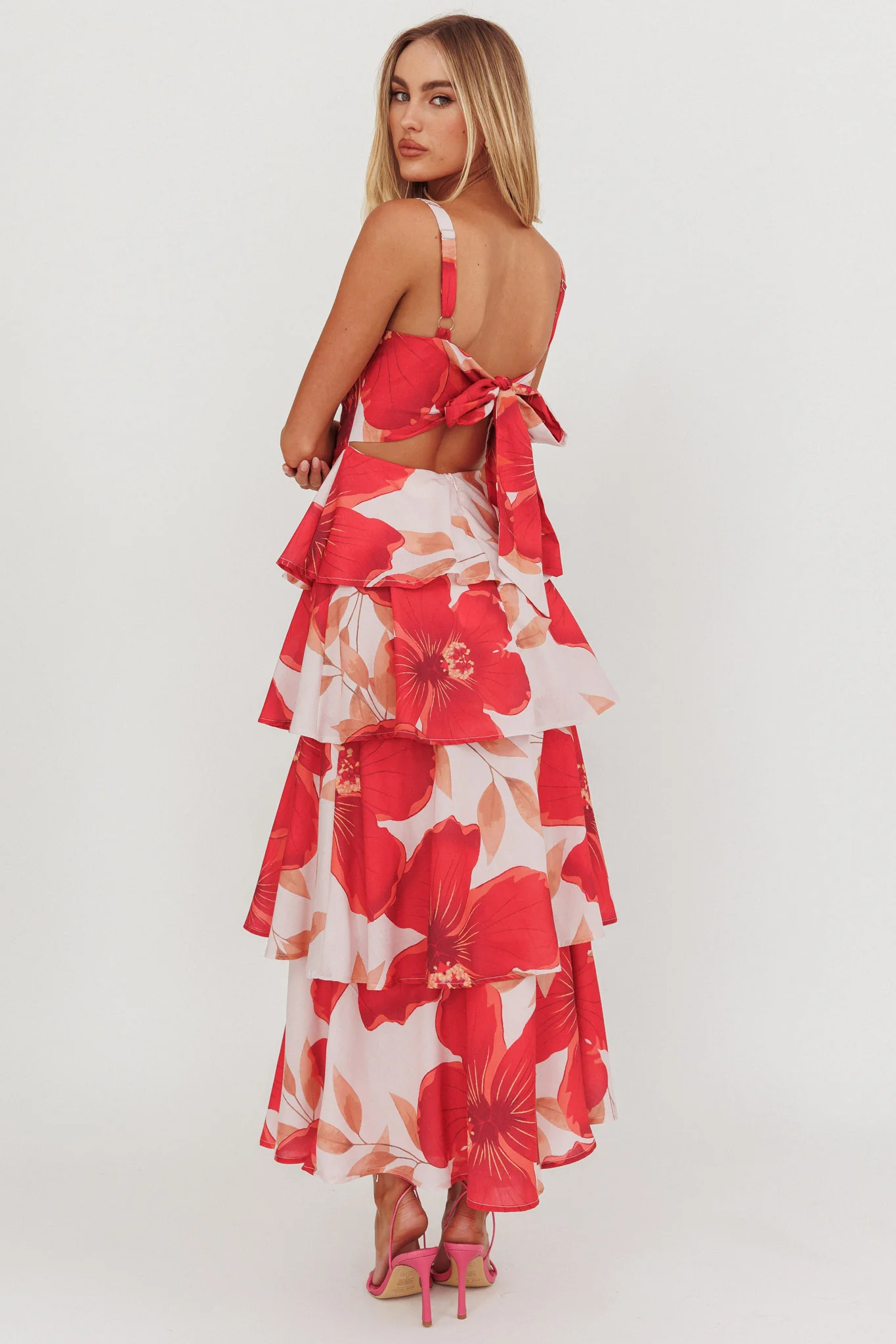 Provence Bloom Tiered Ruffle Floral Maxi Dress Blush - Seraphlike