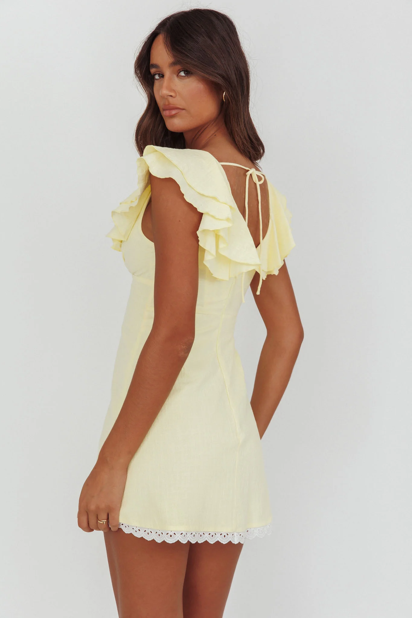 Unpredictable Layered Ruffle Neckline Mini Dress Butter - Seraphlike