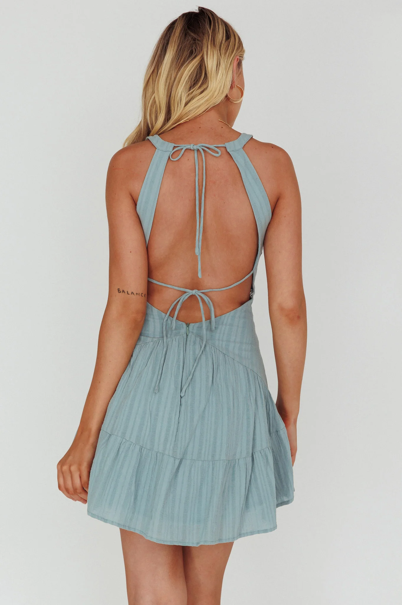 Arisha Open Back A-Line Mini Dress Sage - Seraphlike