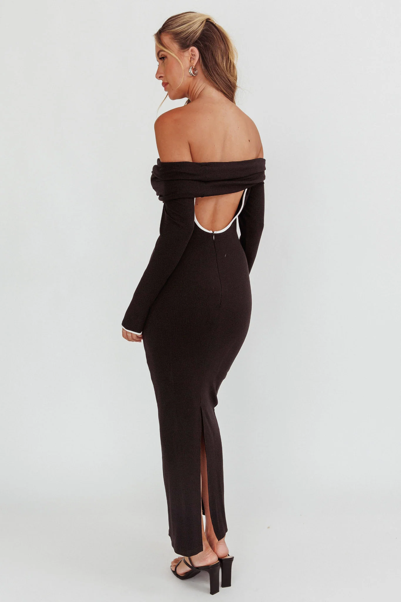 Genesis Off-Shoulder Long Sleeve Maxi Dress Black - Seraphlike