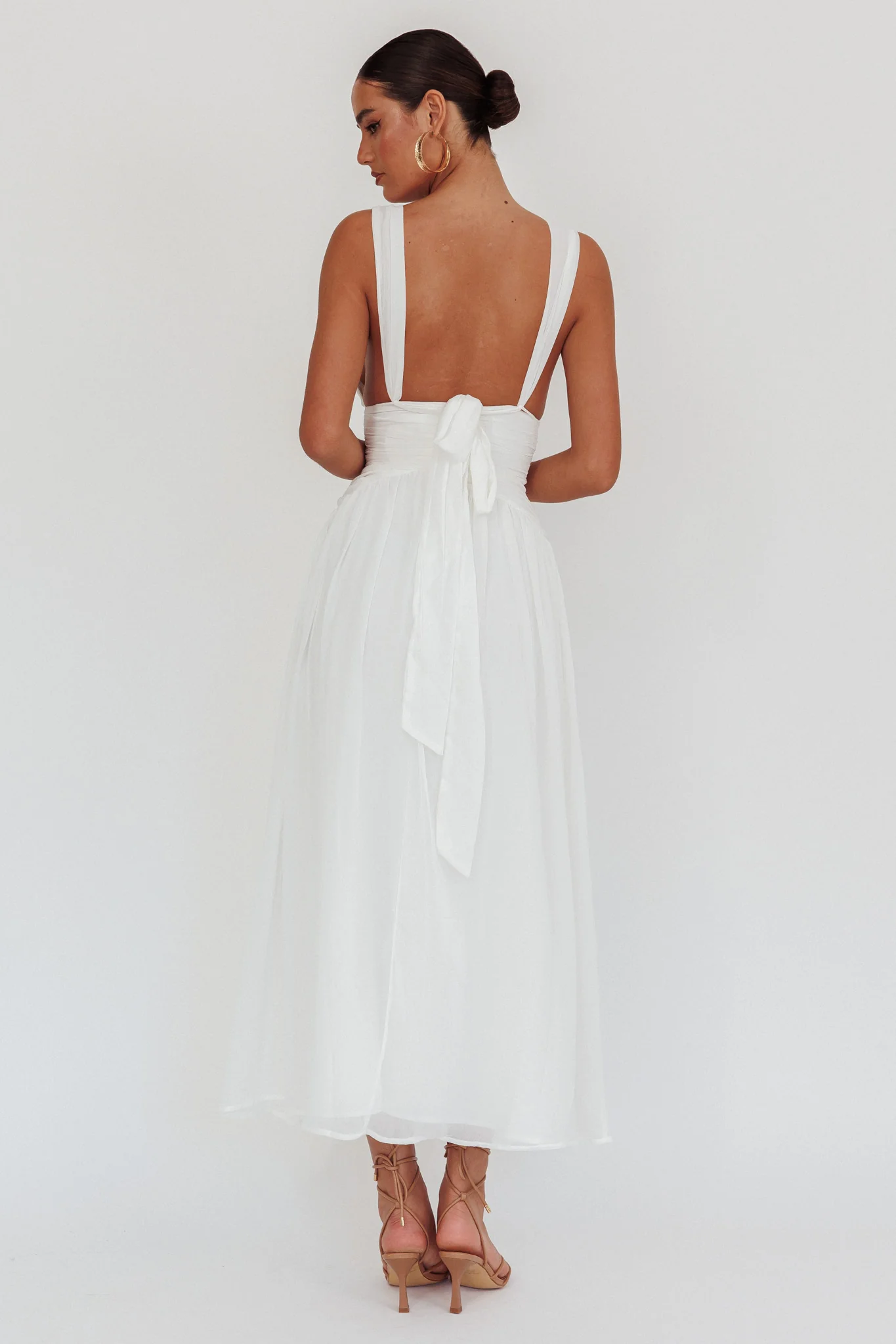 Sammi Ruched Waist Tied Back Maxi Dress White - Seraphlike