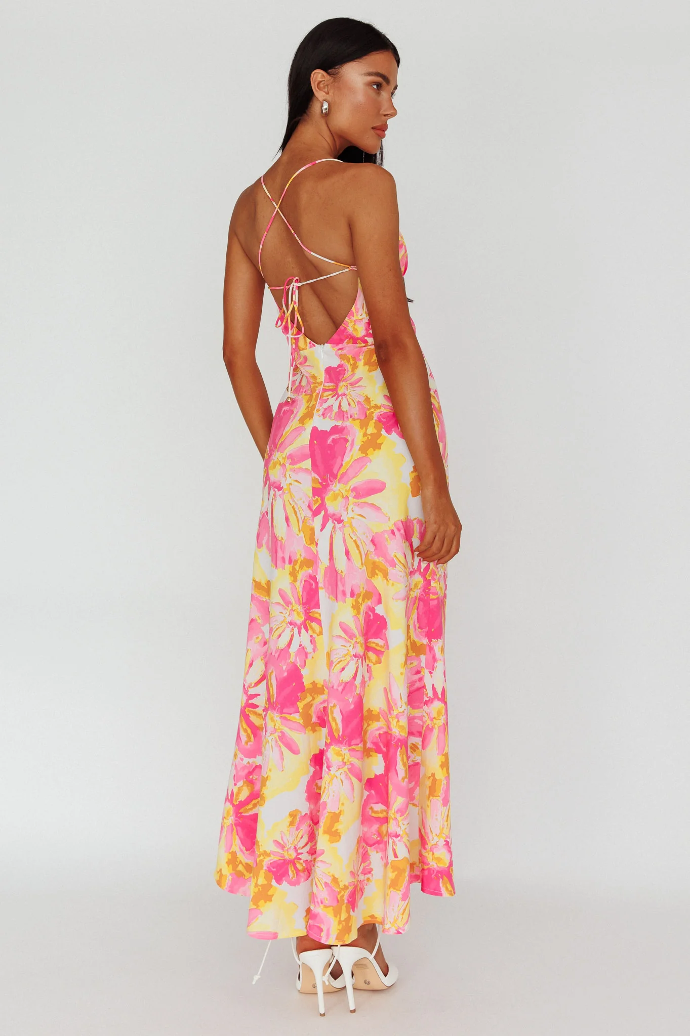 Alora Tie-Up Back Maxi Dress Flower Pink - Seraphlike